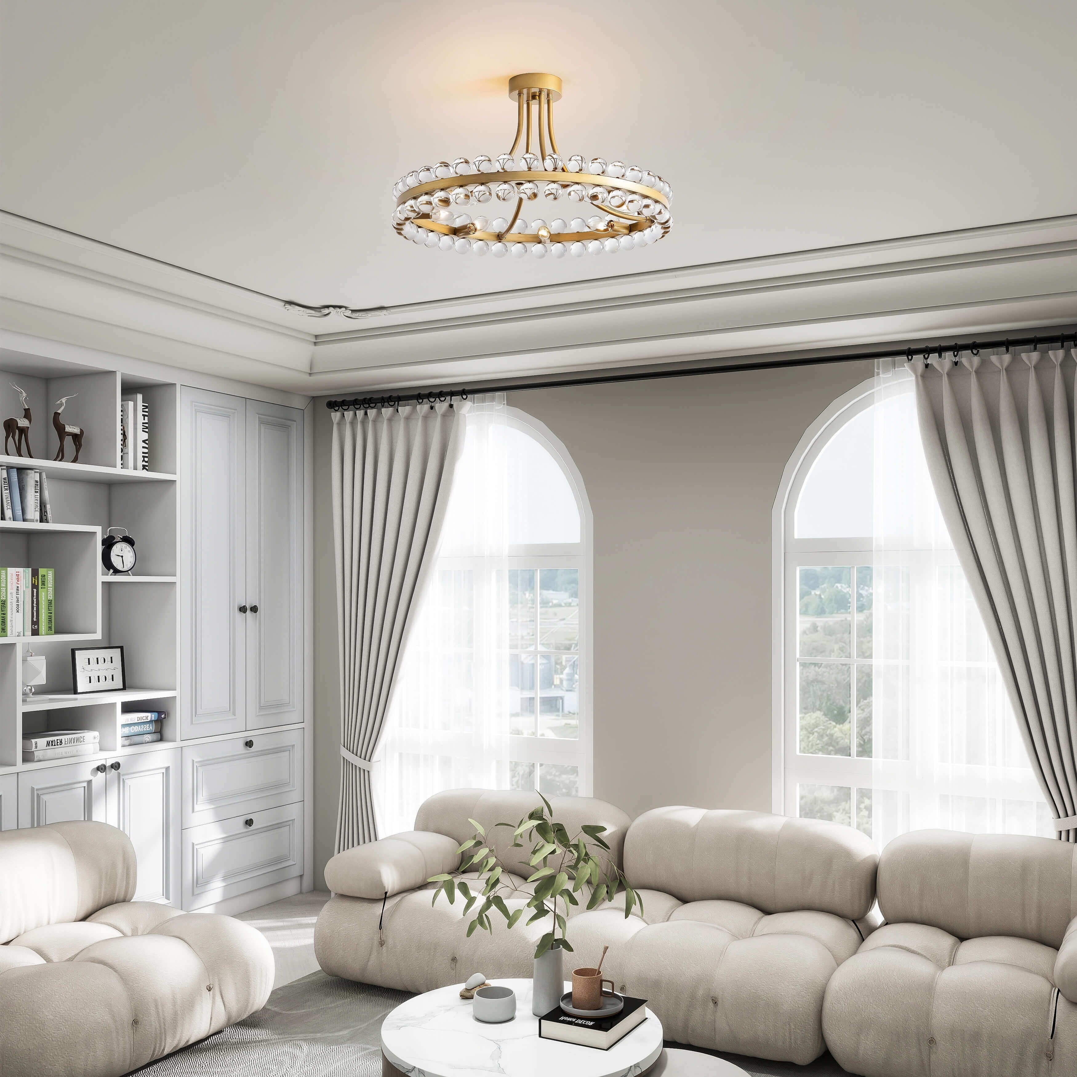 Plafonnier semi-encastré en cristal Elvira à 8 lumières, motif roue de chariot