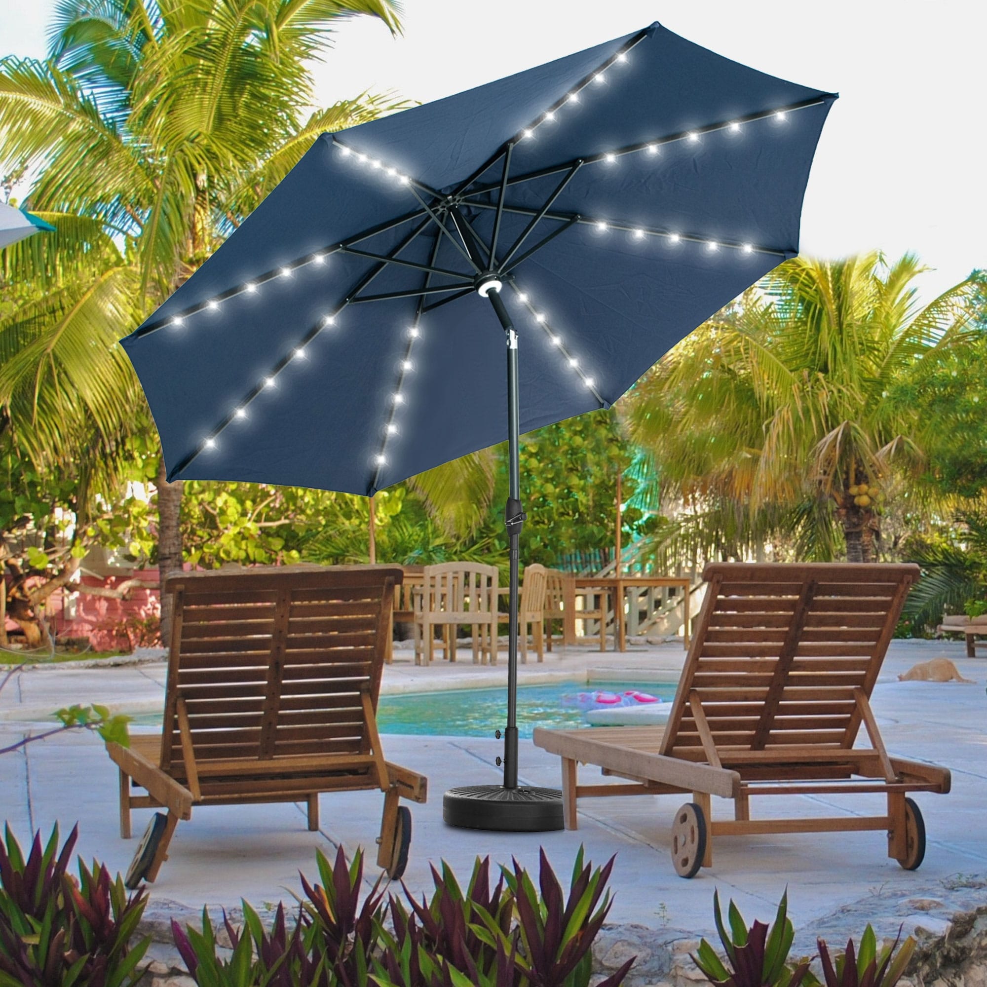 Parasol de patio Ainfox de 10 pieds avec lumières Parasol solaire d'extérieur sans base