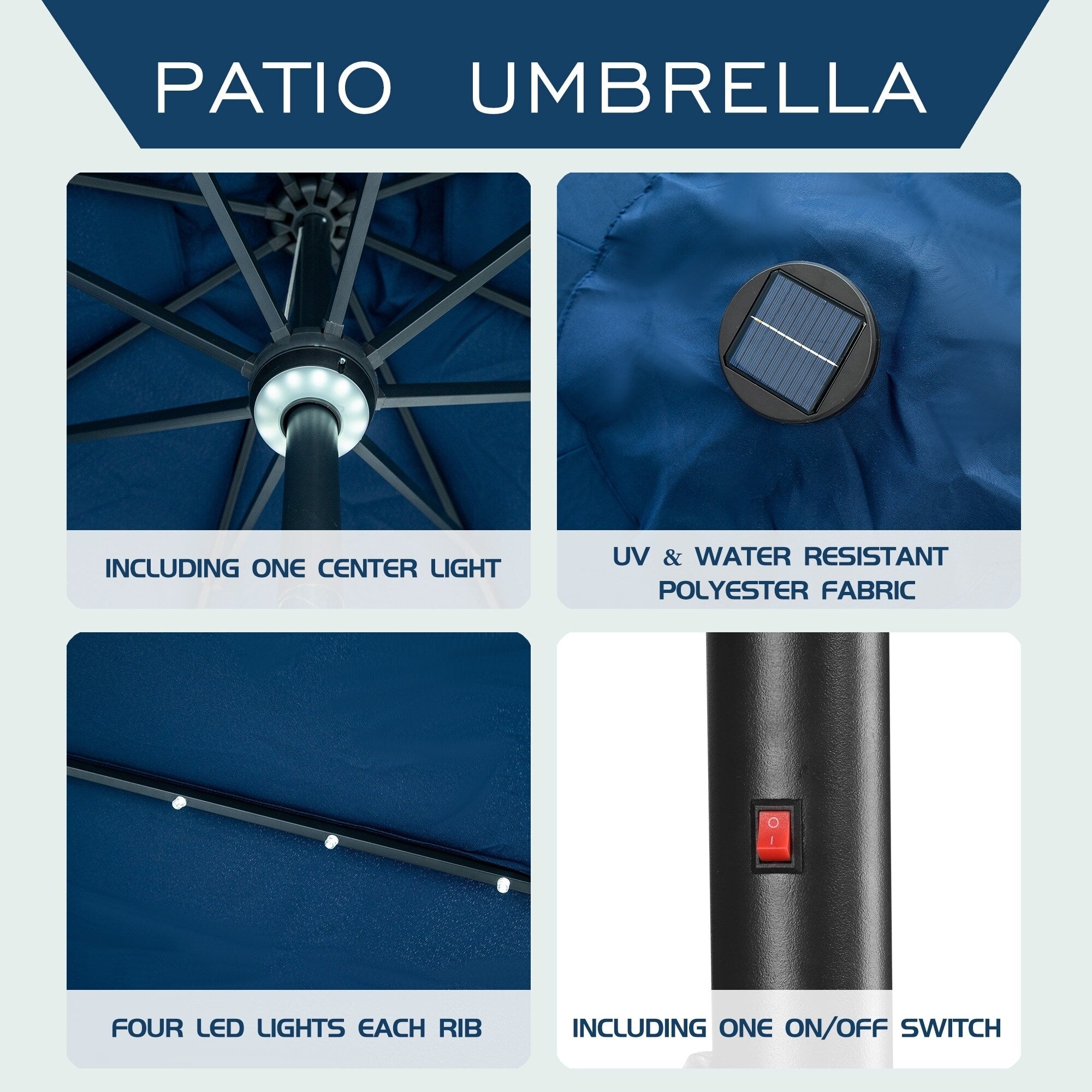 Parasol de patio Ainfox de 10 pieds avec lumières Parasol solaire d'extérieur sans base