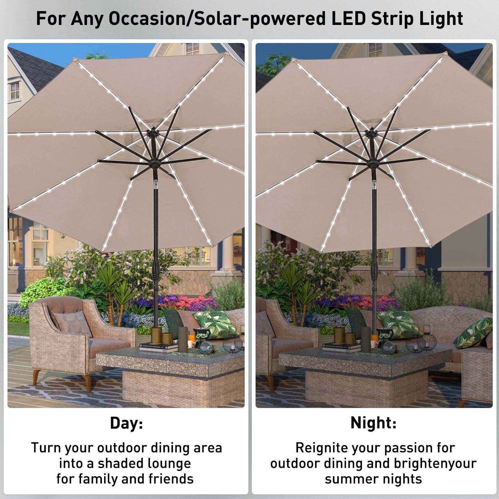 Parasol de patio Ainfox de 10 pieds avec lumières Parasol solaire d'extérieur sans base
