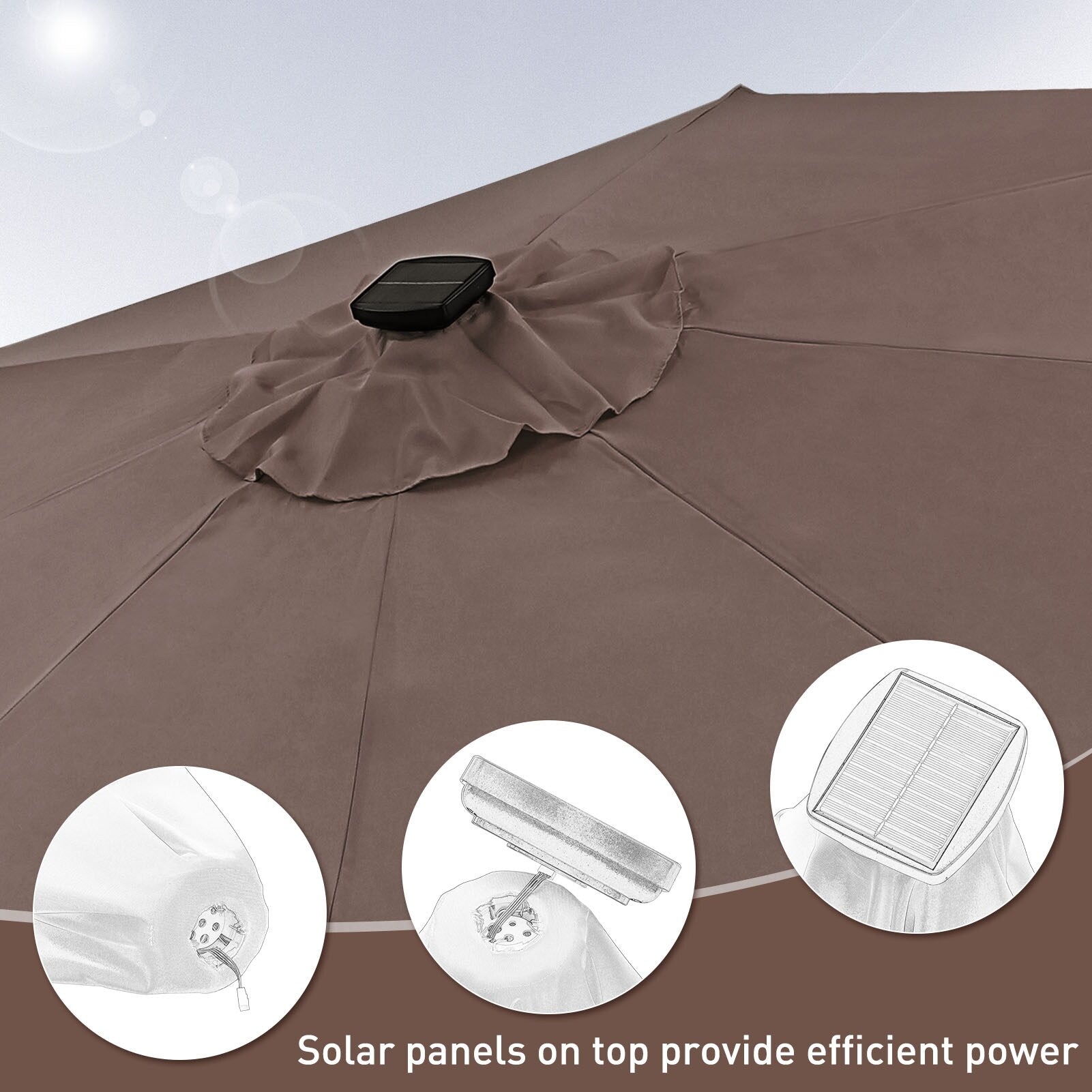 Parasol de patio Ainfox de 10 pieds avec lumières Parasol solaire d'extérieur sans base