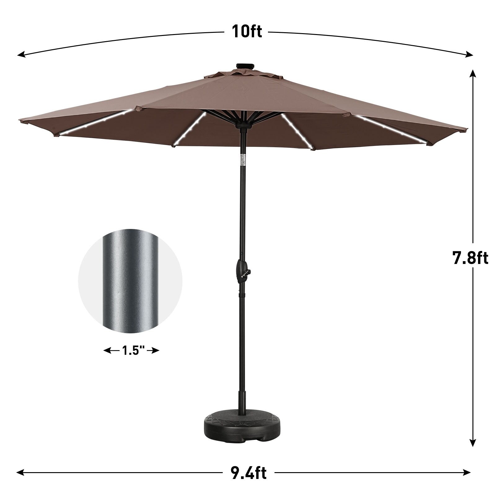 Parasol de patio Ainfox de 10 pieds avec lumières Parasol solaire d'extérieur sans base