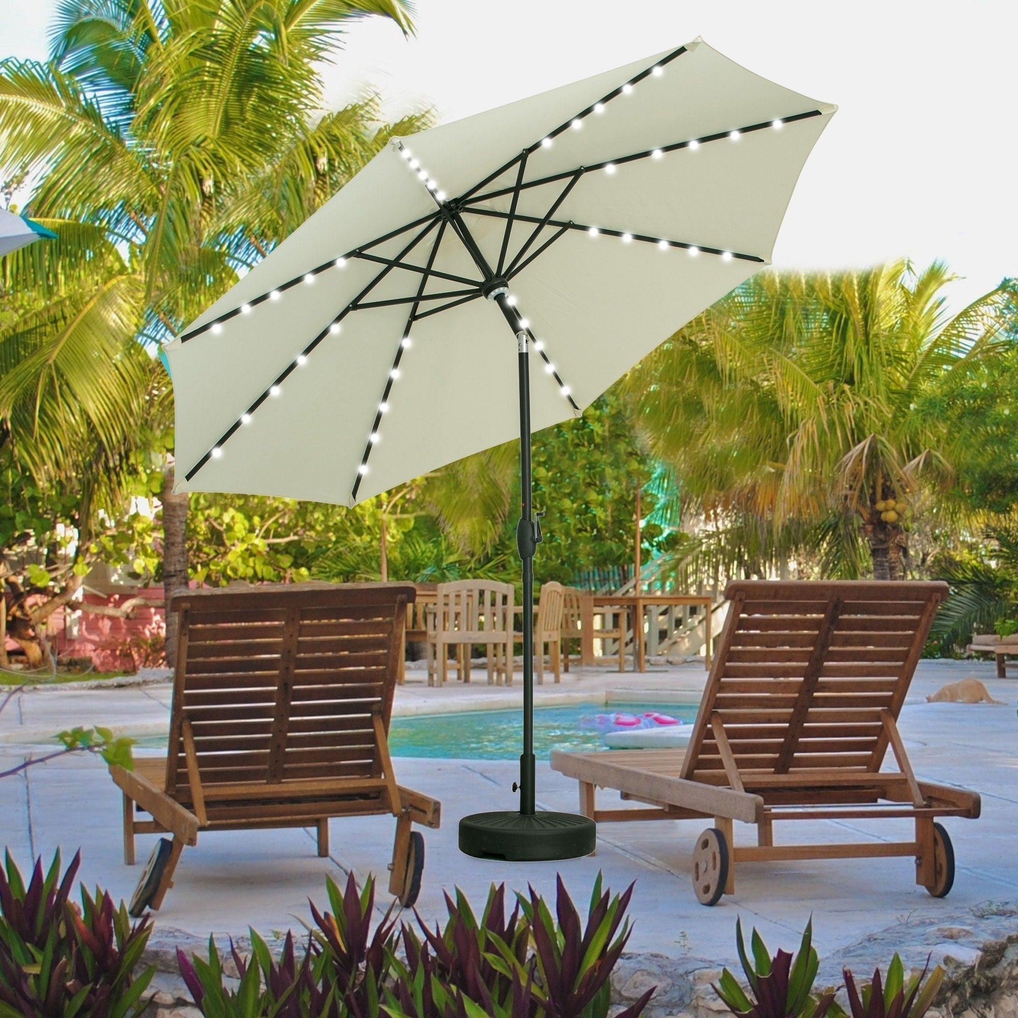 Parasol de patio Ainfox de 10 pieds avec lumières Parasol solaire d'extérieur sans base