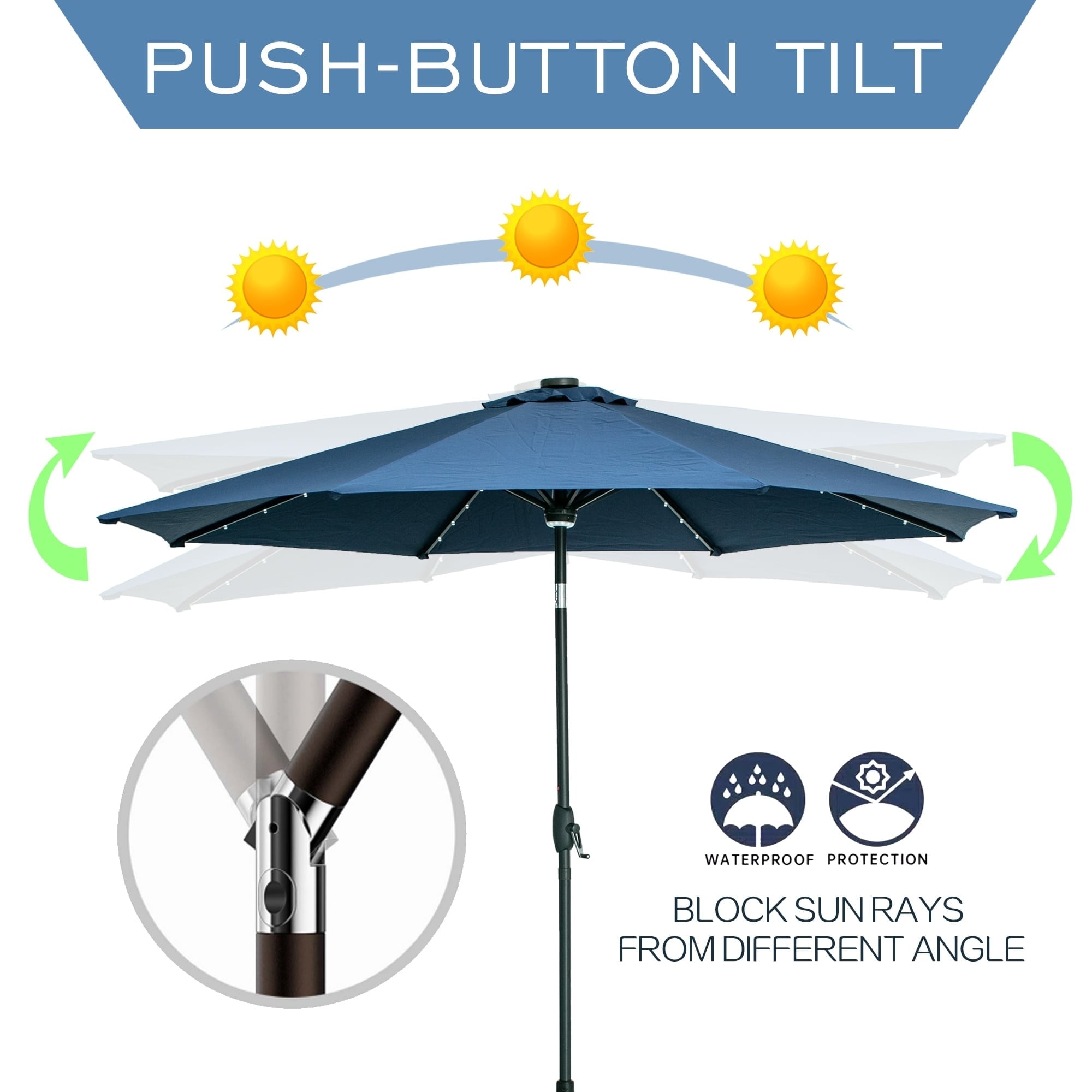 Parasol de patio Ainfox de 10 pieds avec lumières Parasol solaire d'extérieur sans base