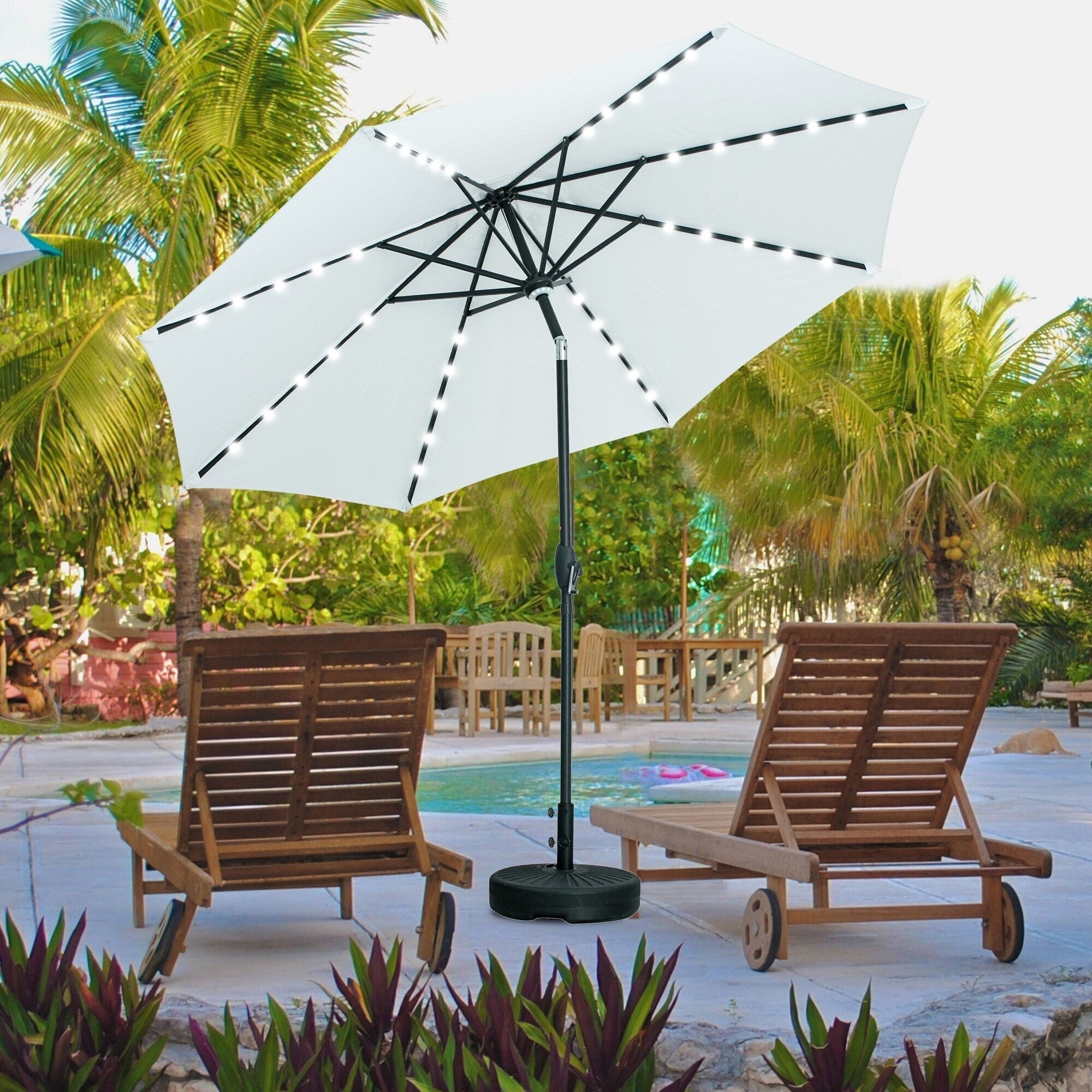 Parasol de patio Ainfox de 10 pieds avec lumières Parasol solaire d'extérieur sans base