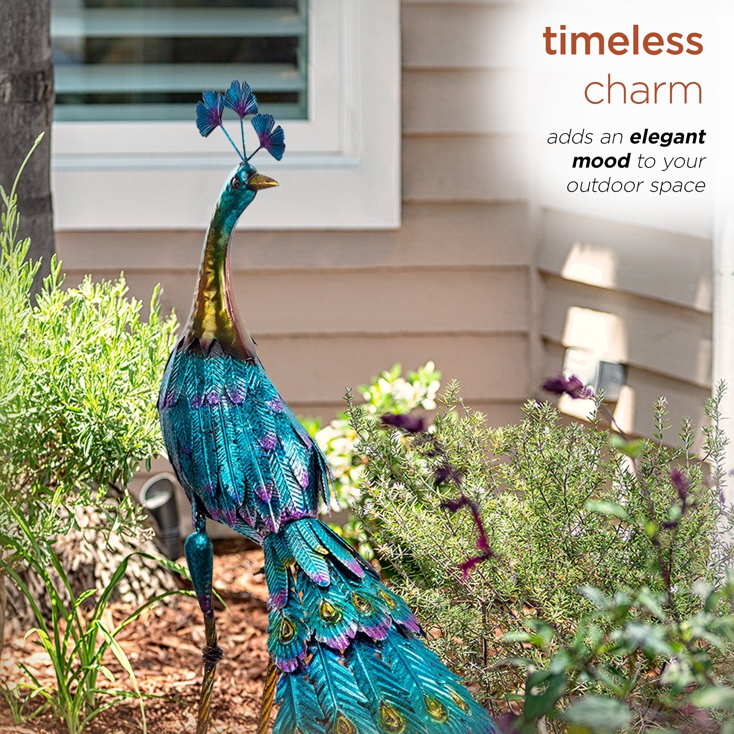 Statue de paon métallique d'extérieur de grande taille, multicolore, pour décoration de jardin