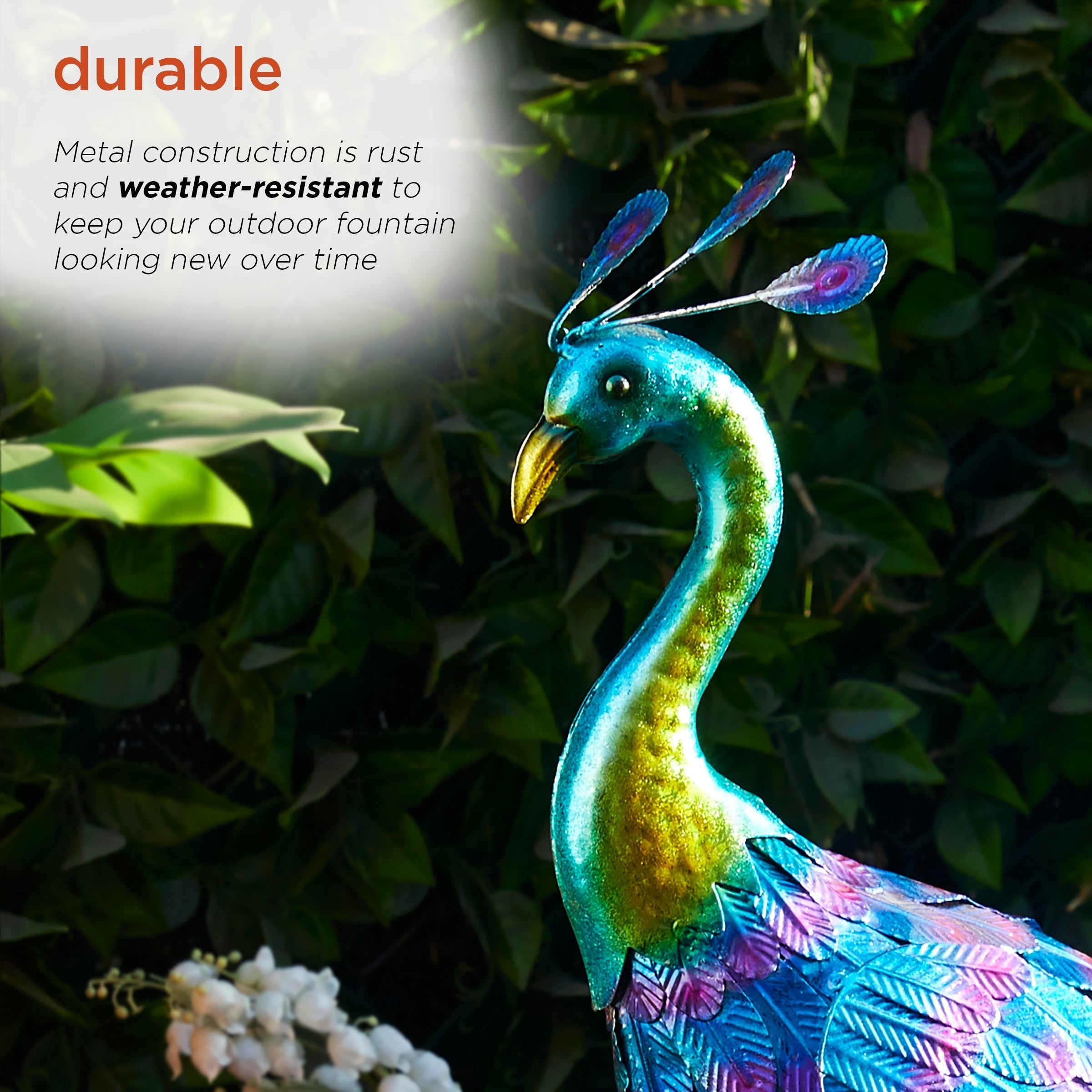 Statue de paon métallique d'extérieur de grande taille, multicolore, pour décoration de jardin