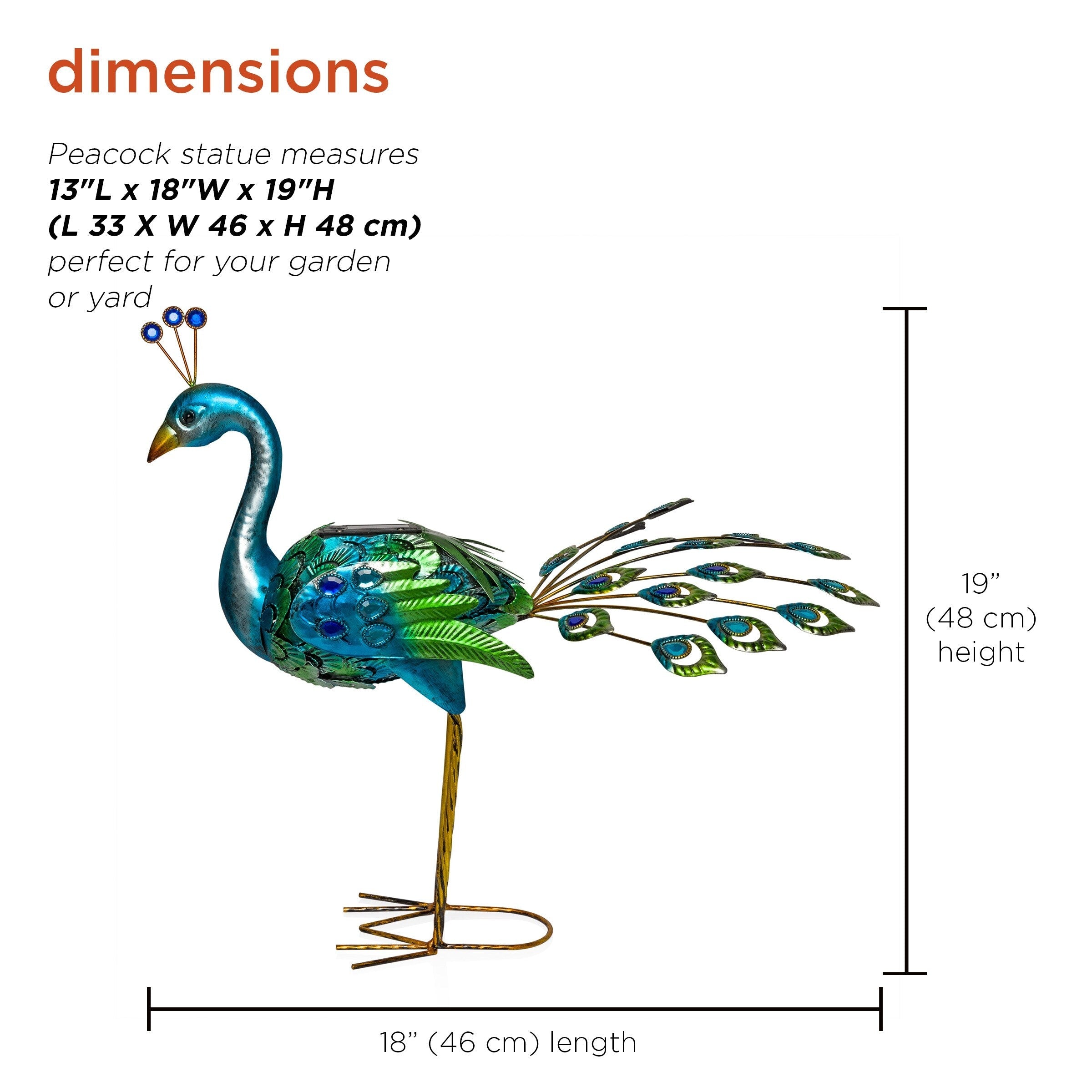 Statue de paon métallique d'extérieur de grande taille, multicolore, pour décoration de jardin