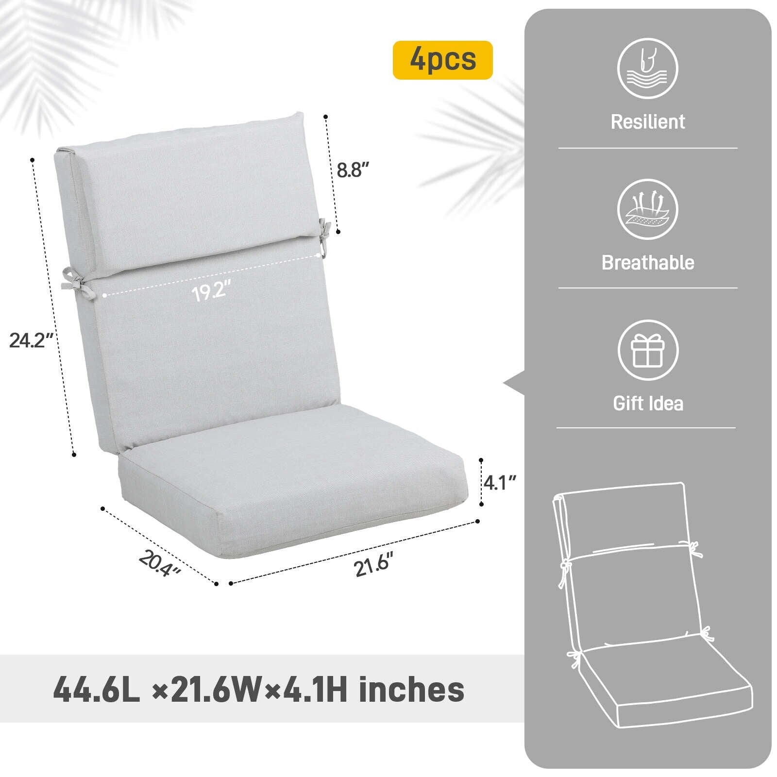 Lot de 4 coussins de chaise à dossier haut Aoodor Patio, 46 x 21 x 4 pouces (coussins uniquement)