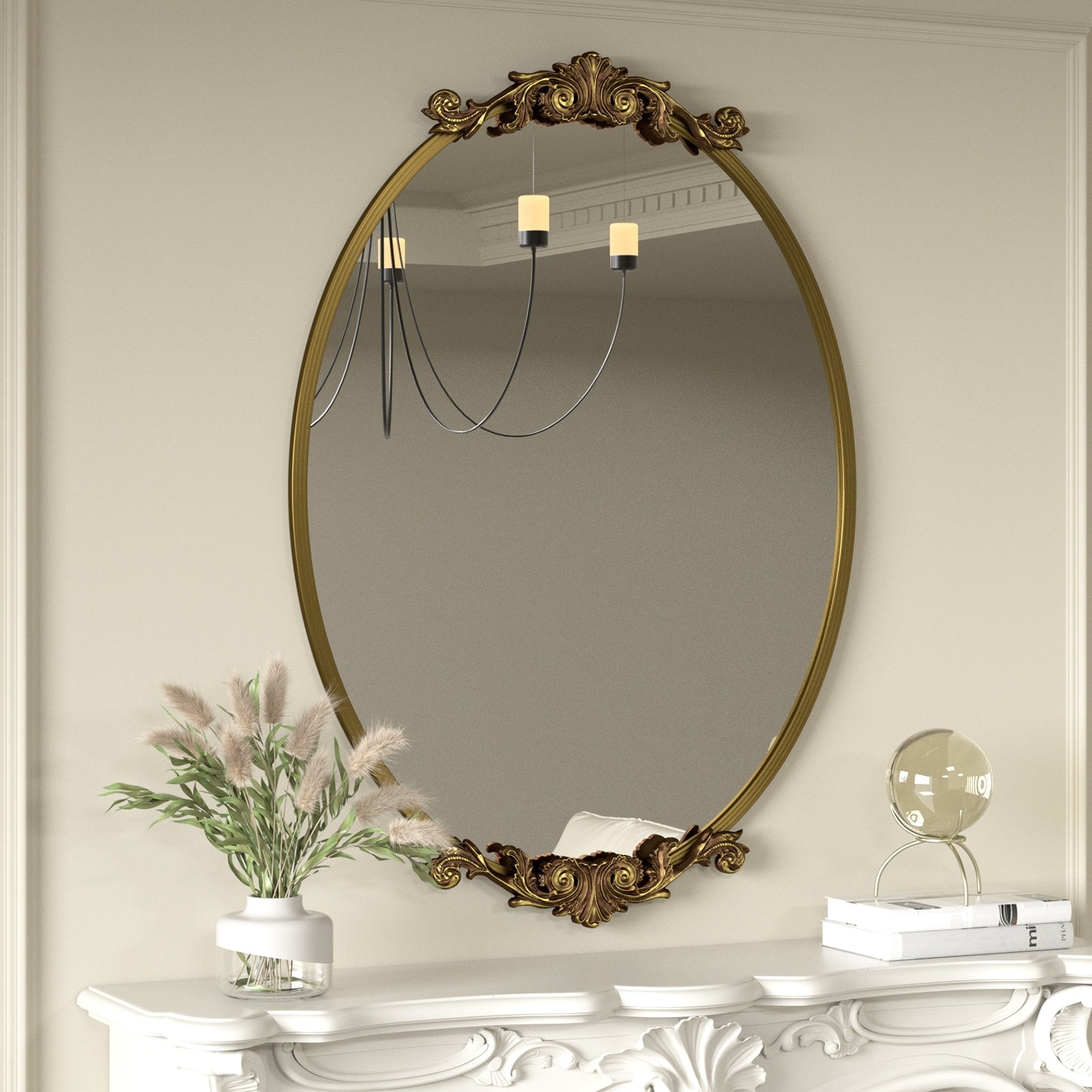 Miroir mural baroque ovale vintage orné