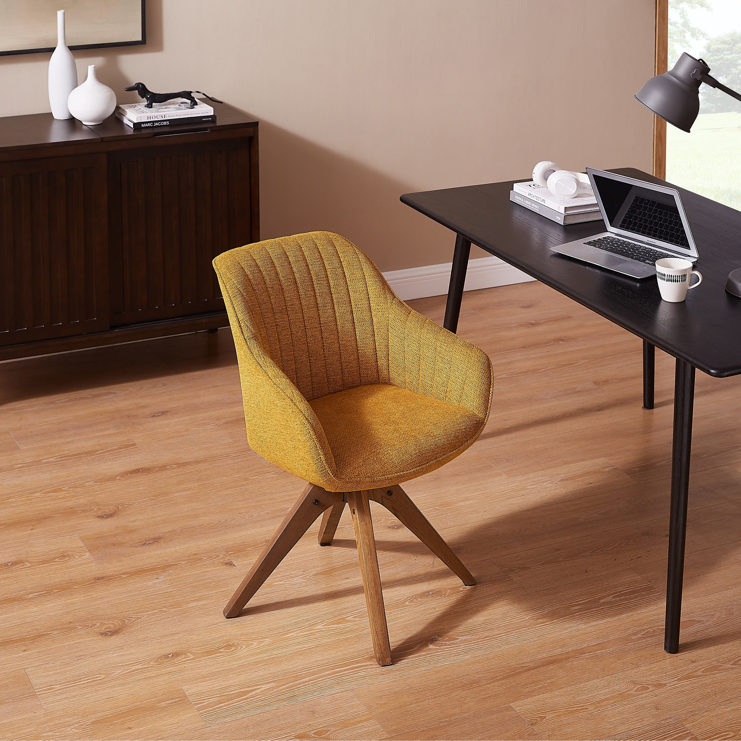 Fauteuil d'appoint pivotant Art Leon pour bureau moderne avec pieds en bois