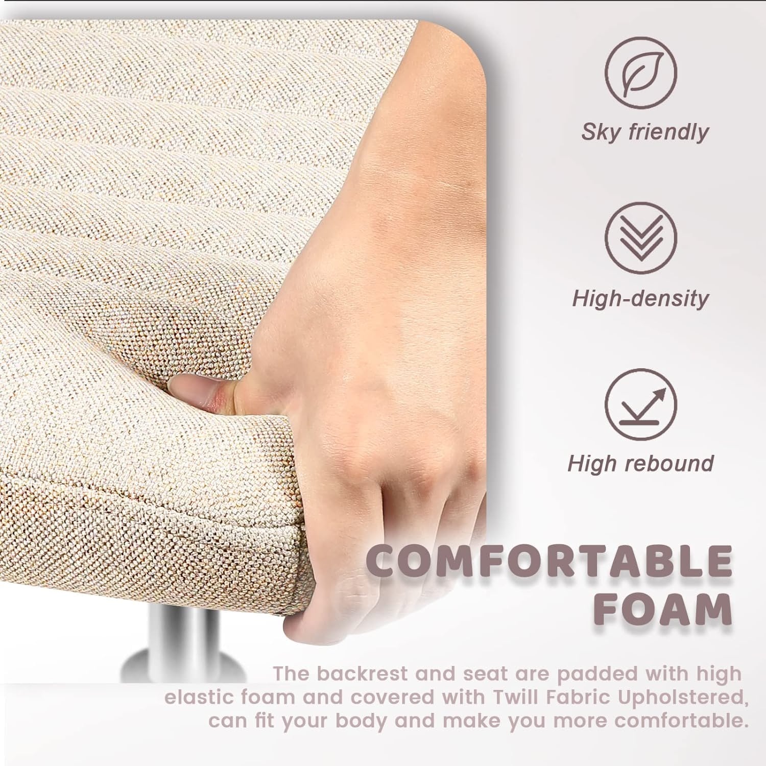 Chaise de bureau BOSSIN Criss Cross sans accoudoirs, sans roulettes, chaise de vanité pivotante moderne rembourrée en tissu