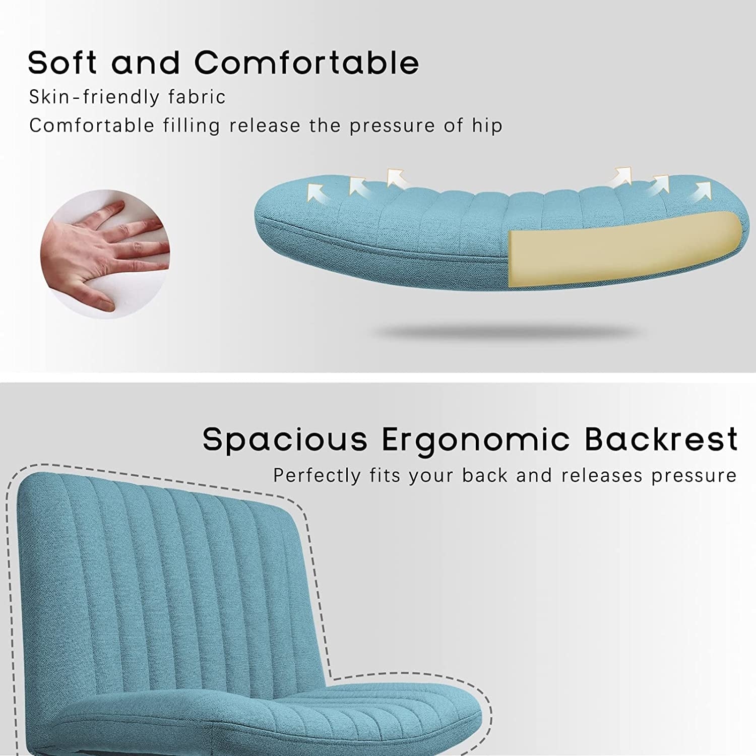 Chaise de bureau BOSSIN Criss Cross sans accoudoirs, sans roulettes, chaise de vanité pivotante moderne rembourrée en tissu