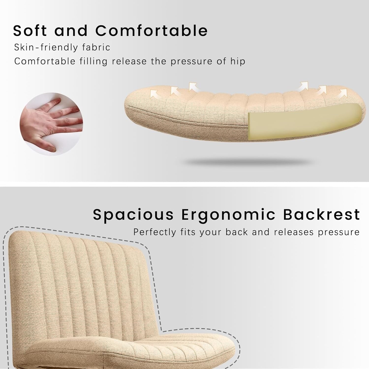 Chaise de bureau BOSSIN Criss Cross sans accoudoirs, sans roulettes, chaise de vanité pivotante moderne rembourrée en tissu