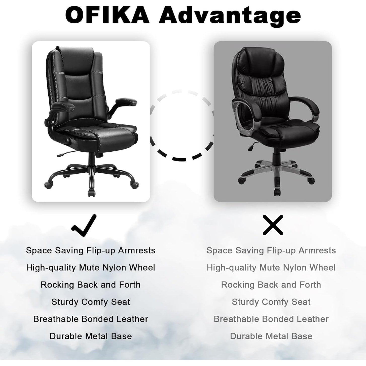 Chaise de bureau BOSSIN pour grandes et grandes tailles, ergonomique, dossier haut, hauteur réglable, en cuir, avec accoudoirs rembourrés et rabattables