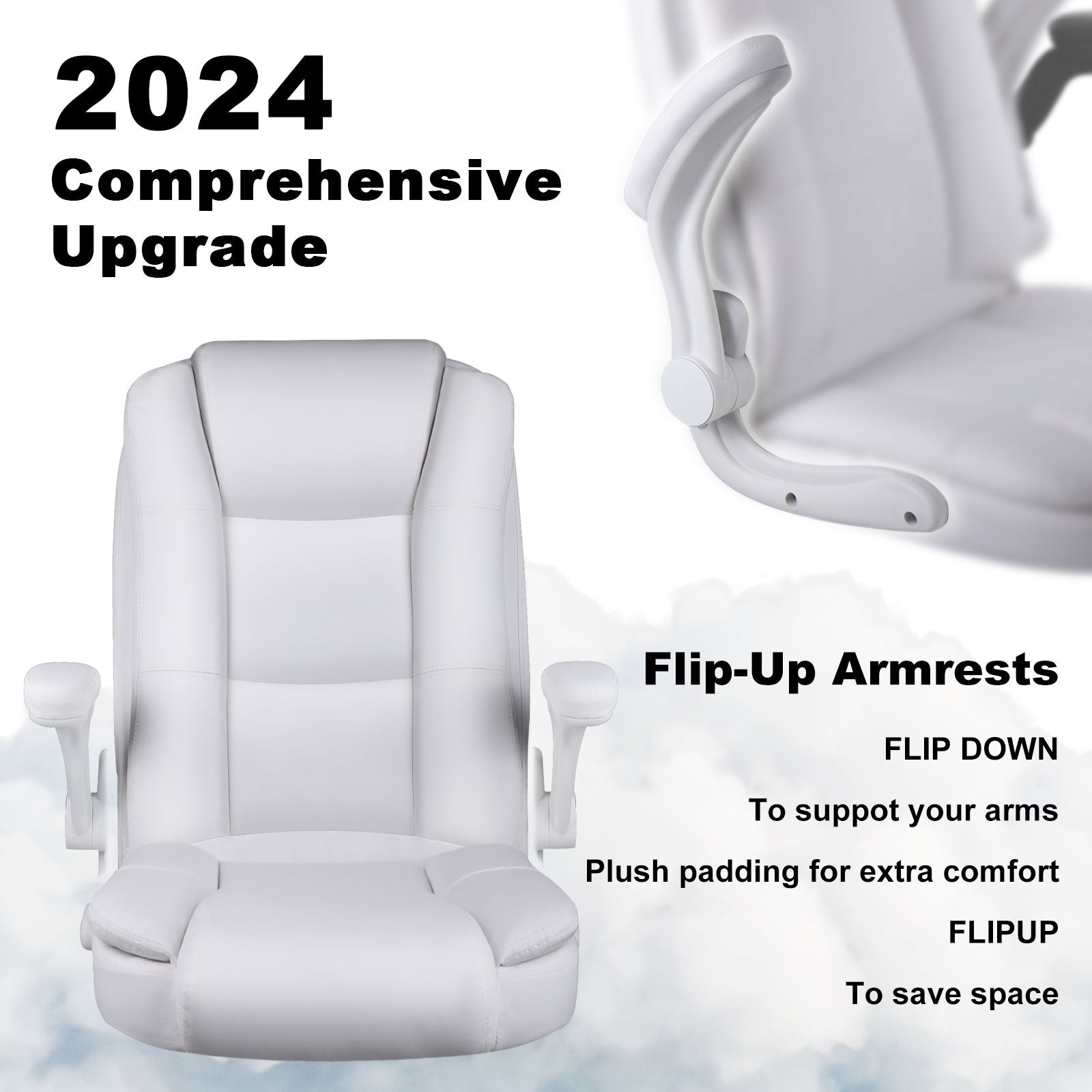 Chaise de bureau BOSSIN pour grandes et grandes tailles, ergonomique, dossier haut, hauteur réglable, en cuir, avec accoudoirs rembourrés et rabattables