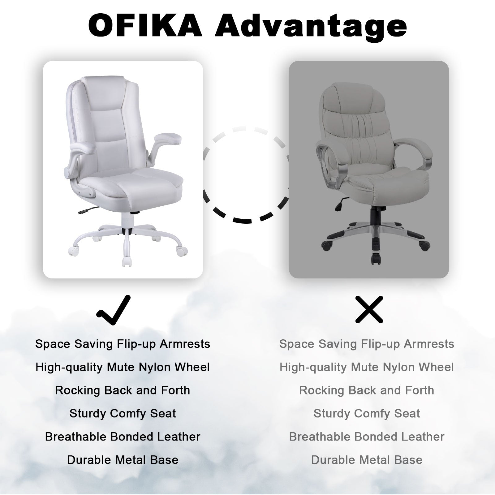 Chaise de bureau BOSSIN pour grandes et grandes tailles, ergonomique, dossier haut, hauteur réglable, en cuir, avec accoudoirs rembourrés et rabattables