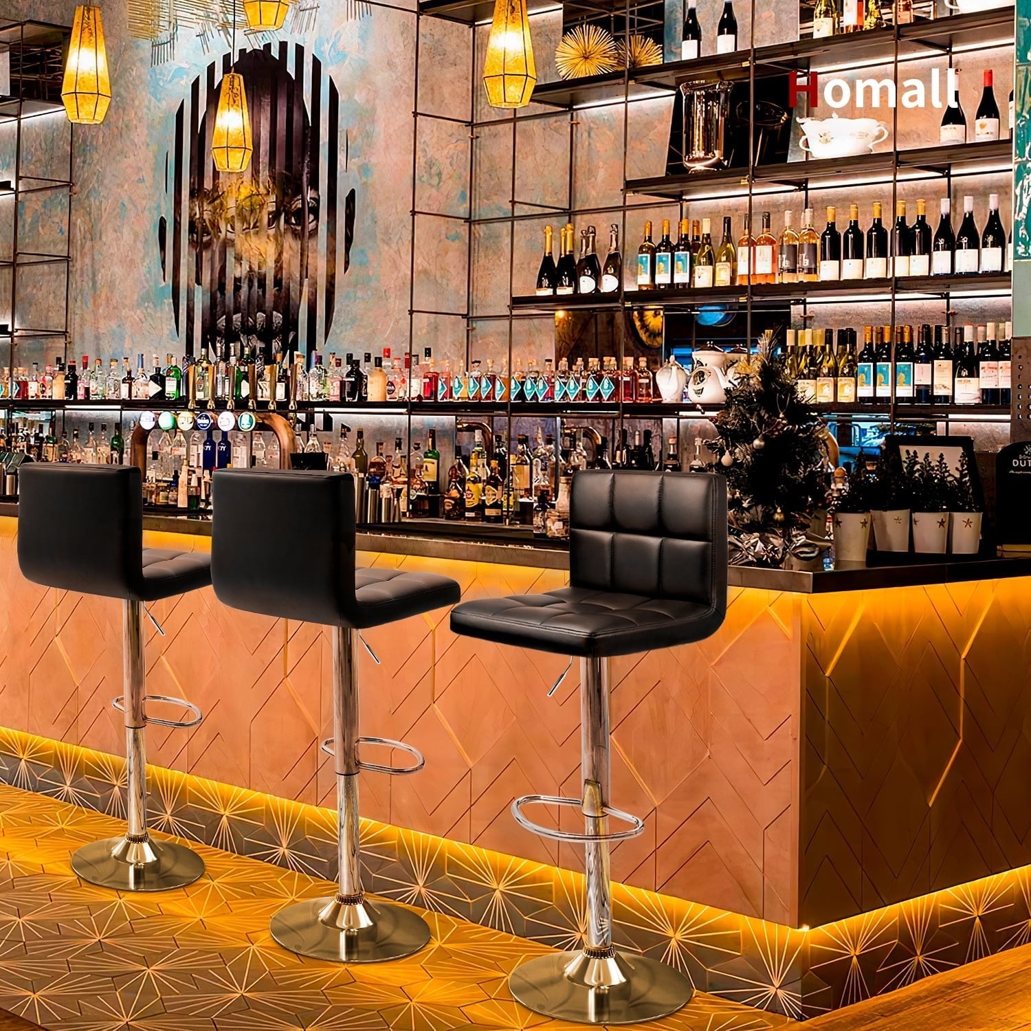 Lot de 2 tabourets de bar réglables et pivotants en cuir PU