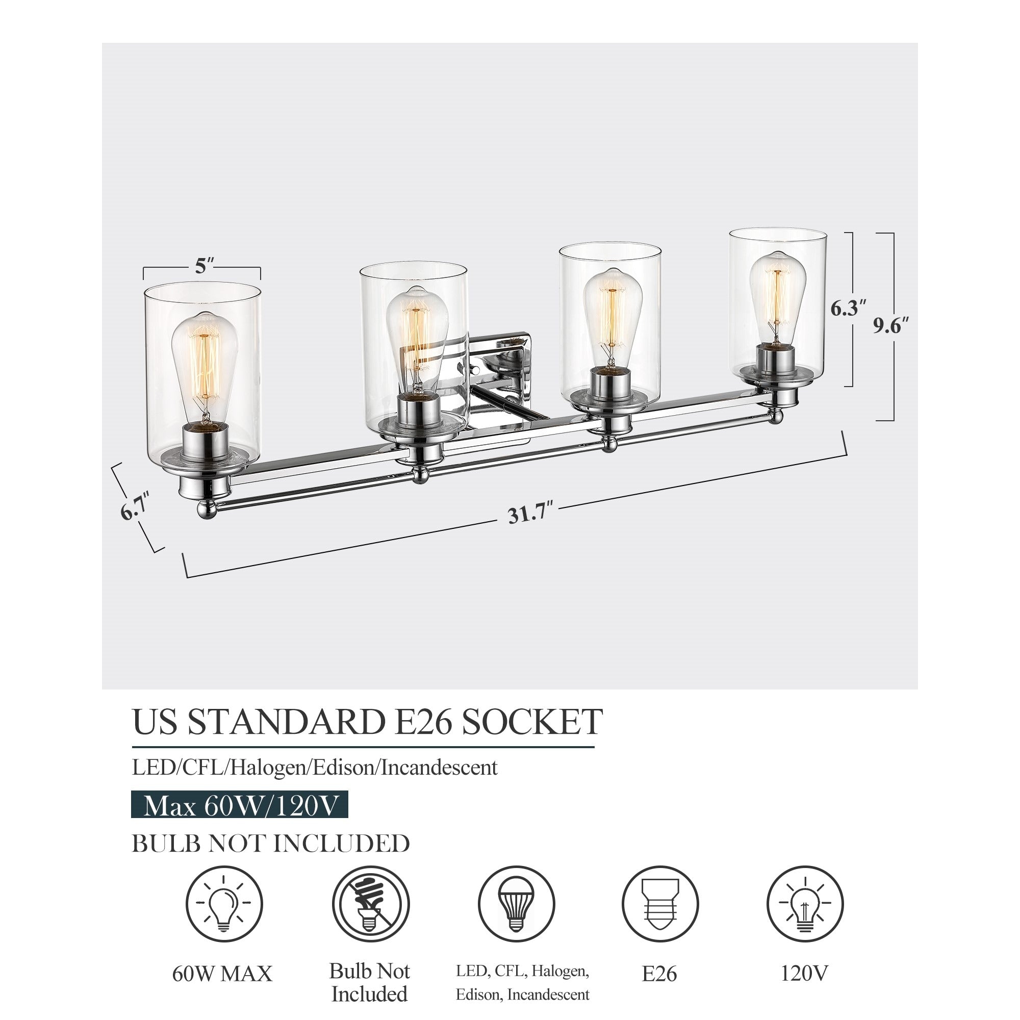 Applique murale sur miroir avec abat-jour en verre transparent