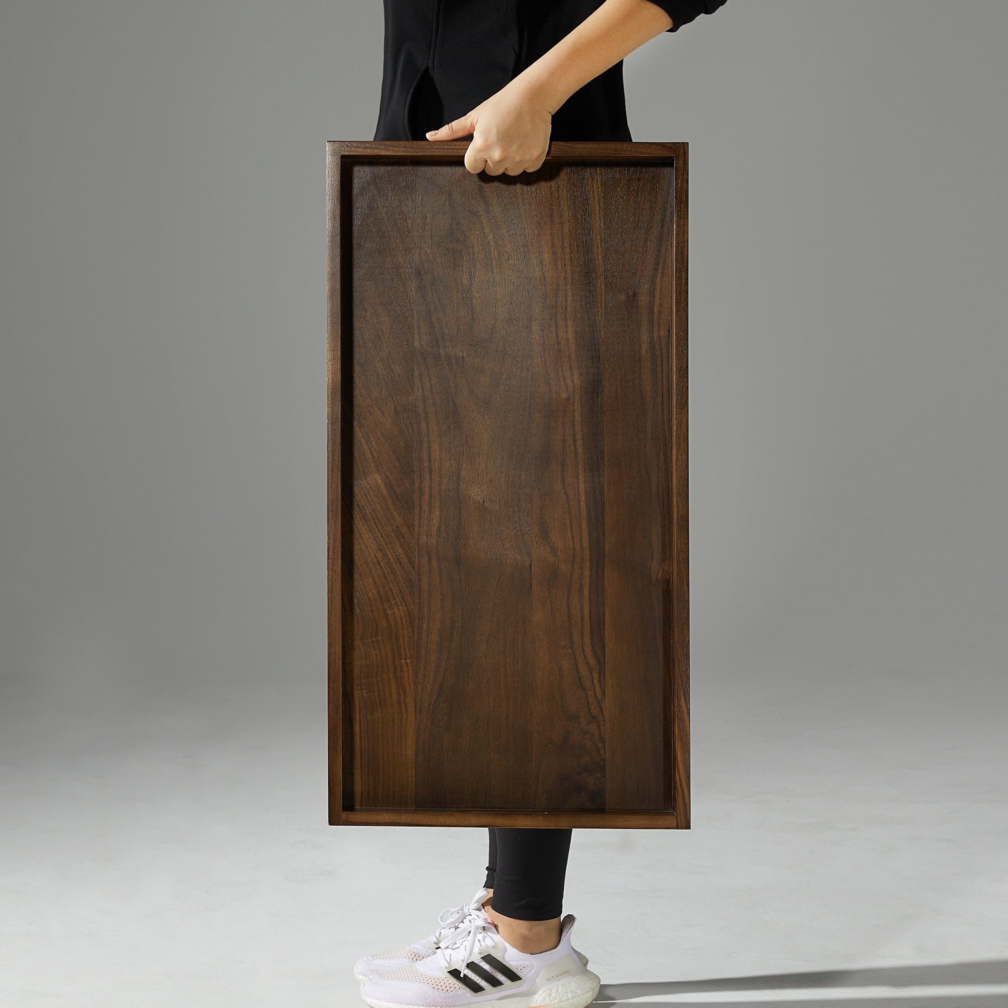 Plateau de service rectangulaire en bois de noyer noir KINWELL Plateau ottoman