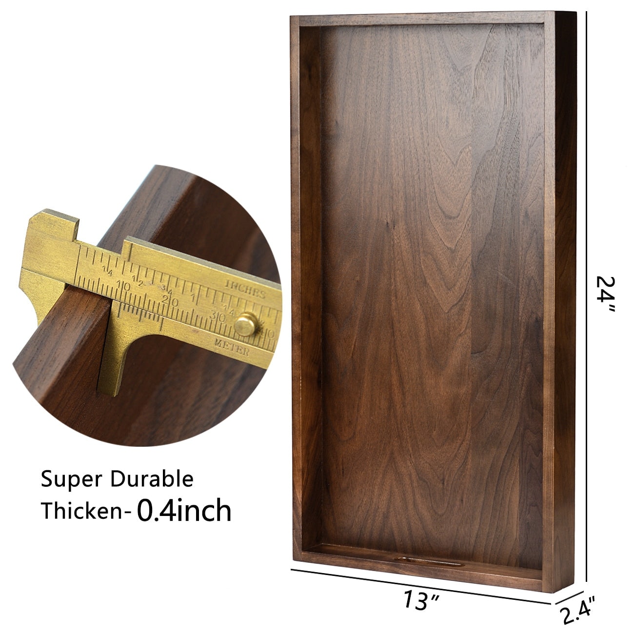 Plateau de service rectangulaire en bois de noyer noir KINWELL Plateau ottoman