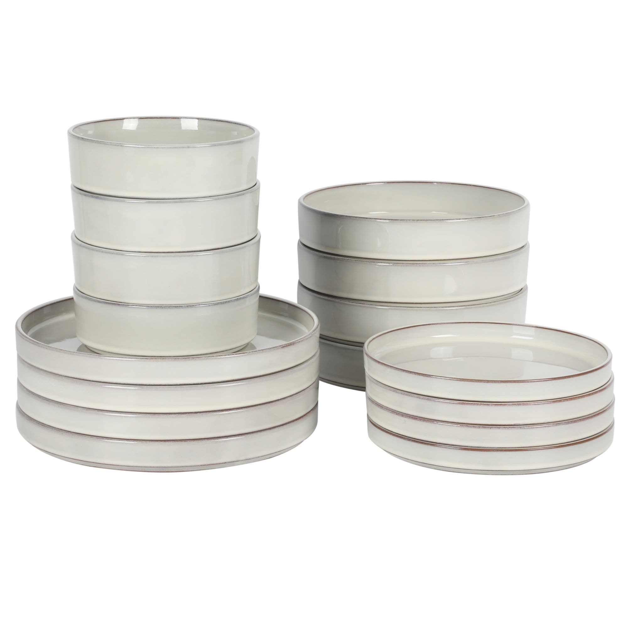 Service de table Bloomhouse Santorini Mist, 16 pièces, assiettes et bols doubles en terre cuite avec glaçure réactive