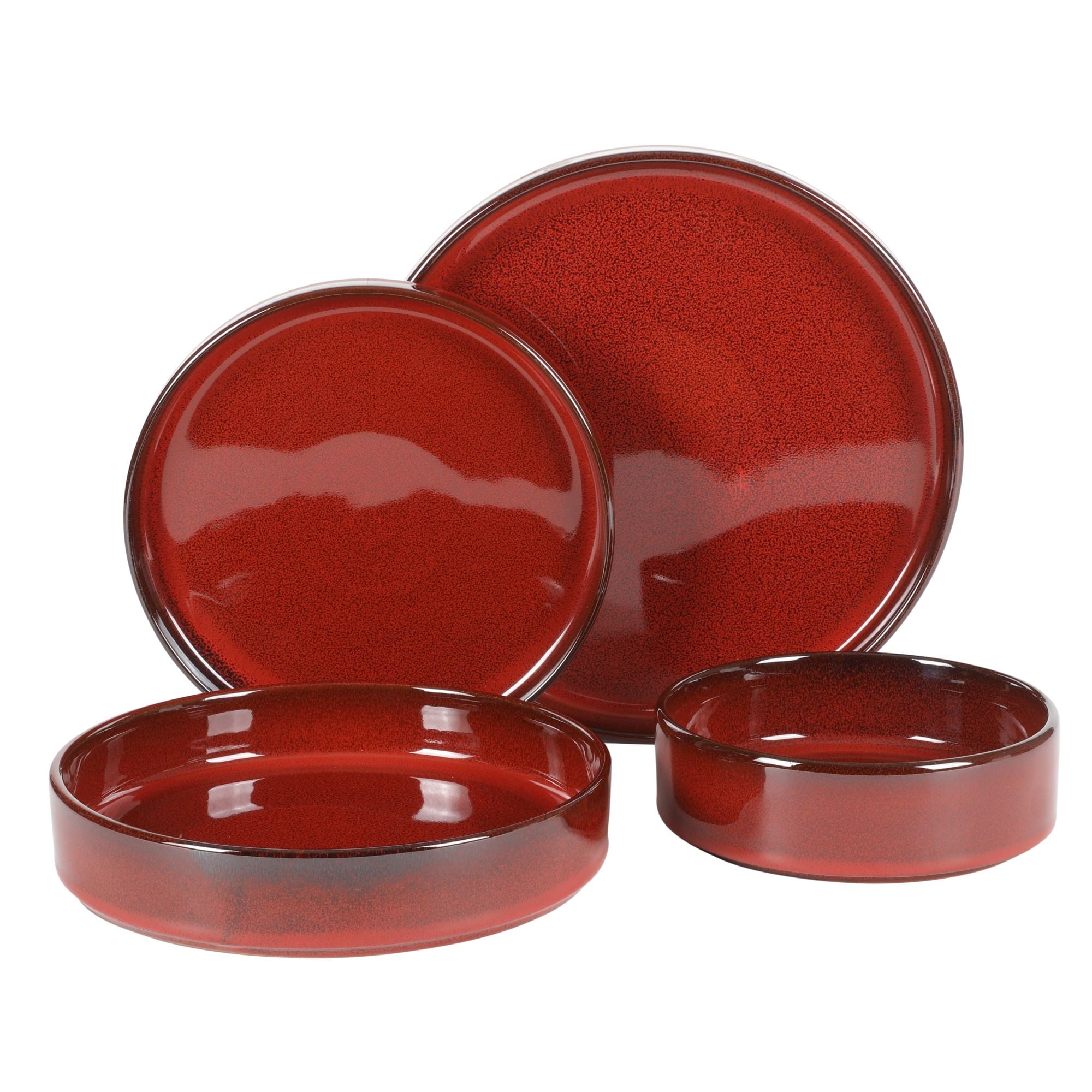 Service de table Bloomhouse Santorini Mist, 16 pièces, assiettes et bols doubles en terre cuite avec glaçure réactive