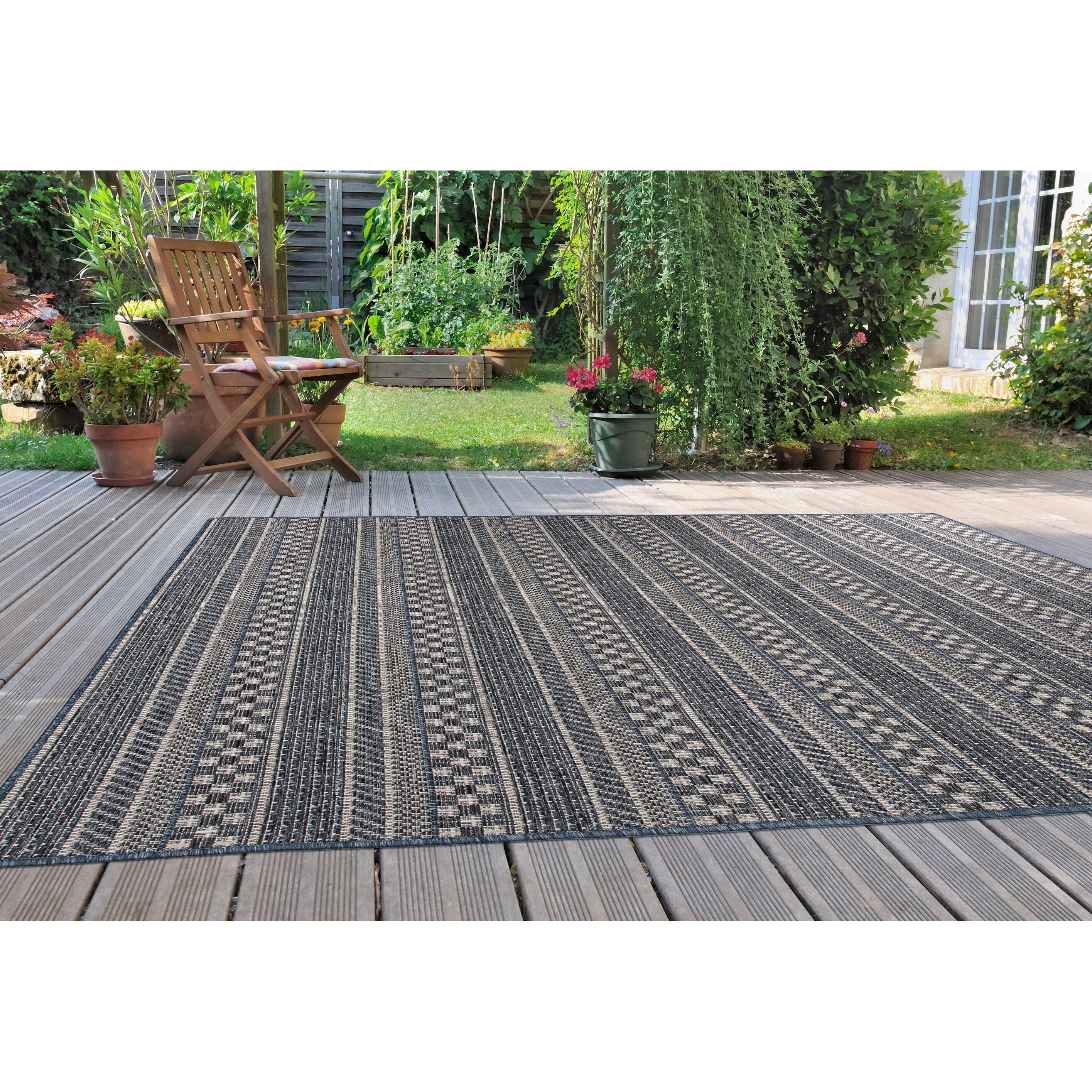 Tapis d'intérieur/extérieur à rayures géométriques bohèmes World Rug Gallery