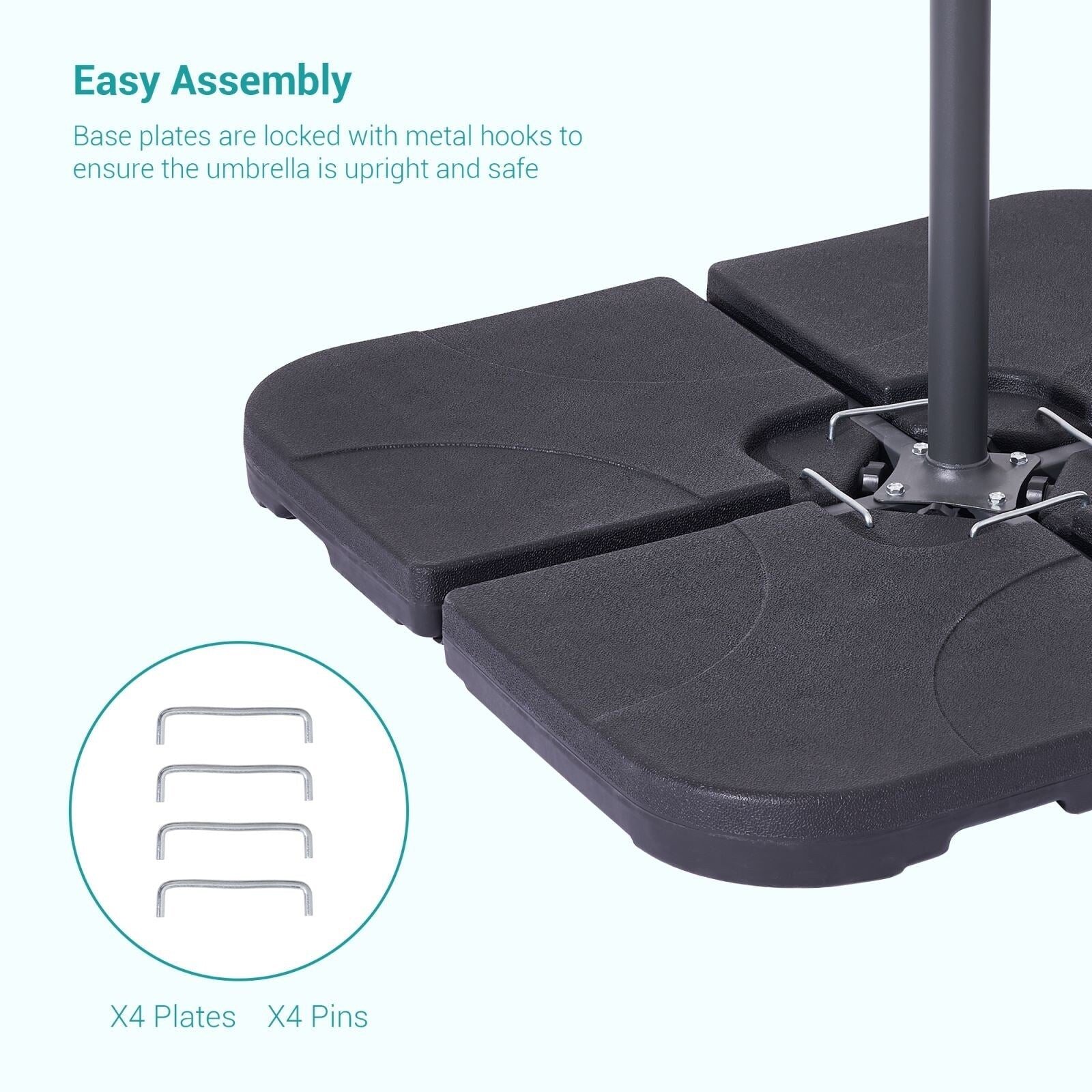 Support de parasol déporté Bonosuki 4 pièces avec base en porte-à-faux, 176 lb - 40,9 x 40,9