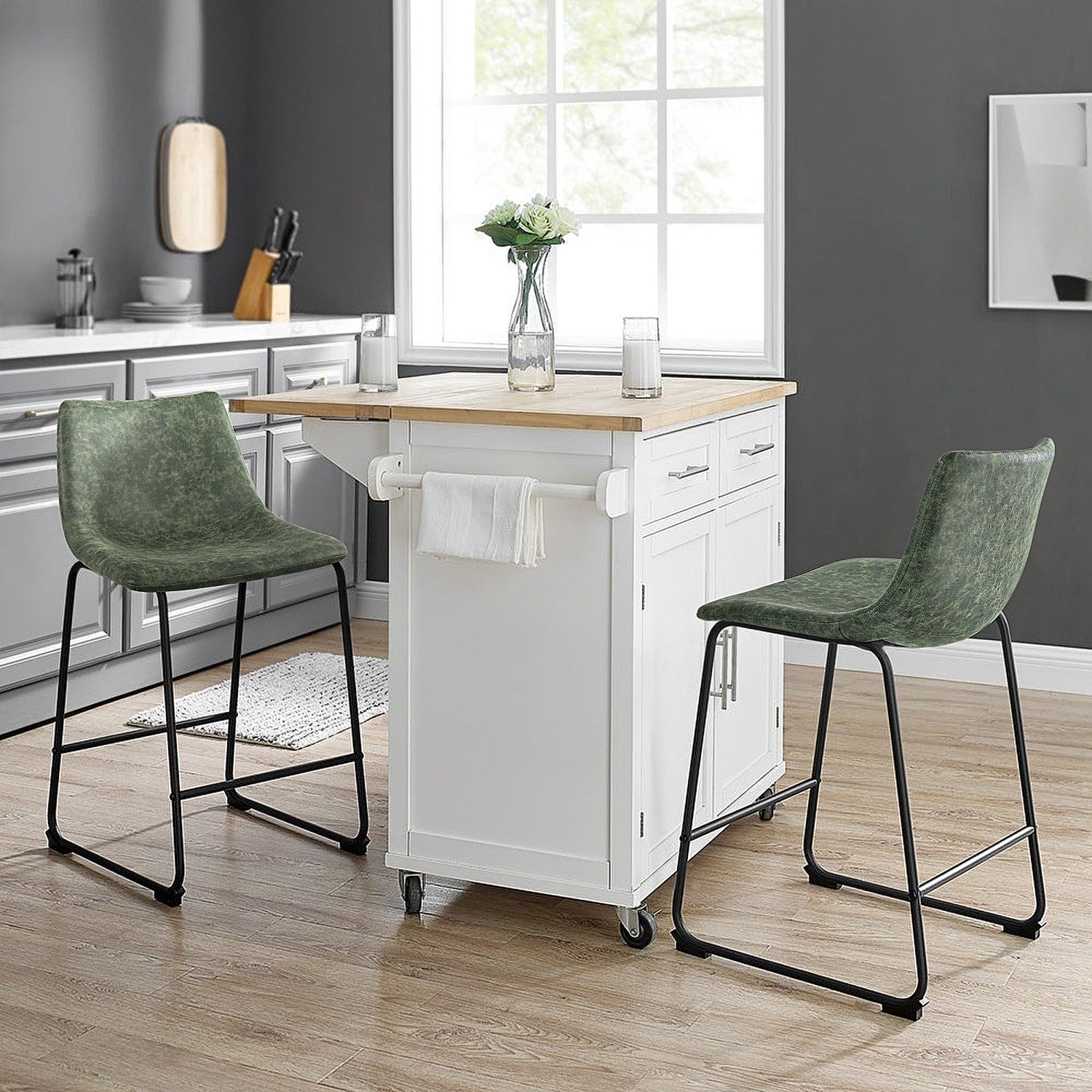 Tabourets de bar Bossin 18/26/30 pouces, tabourets de bar à hauteur de comptoir avec dossier, tabourets modernes en cuir PU, chaise de salle à manger avec repose-pieds