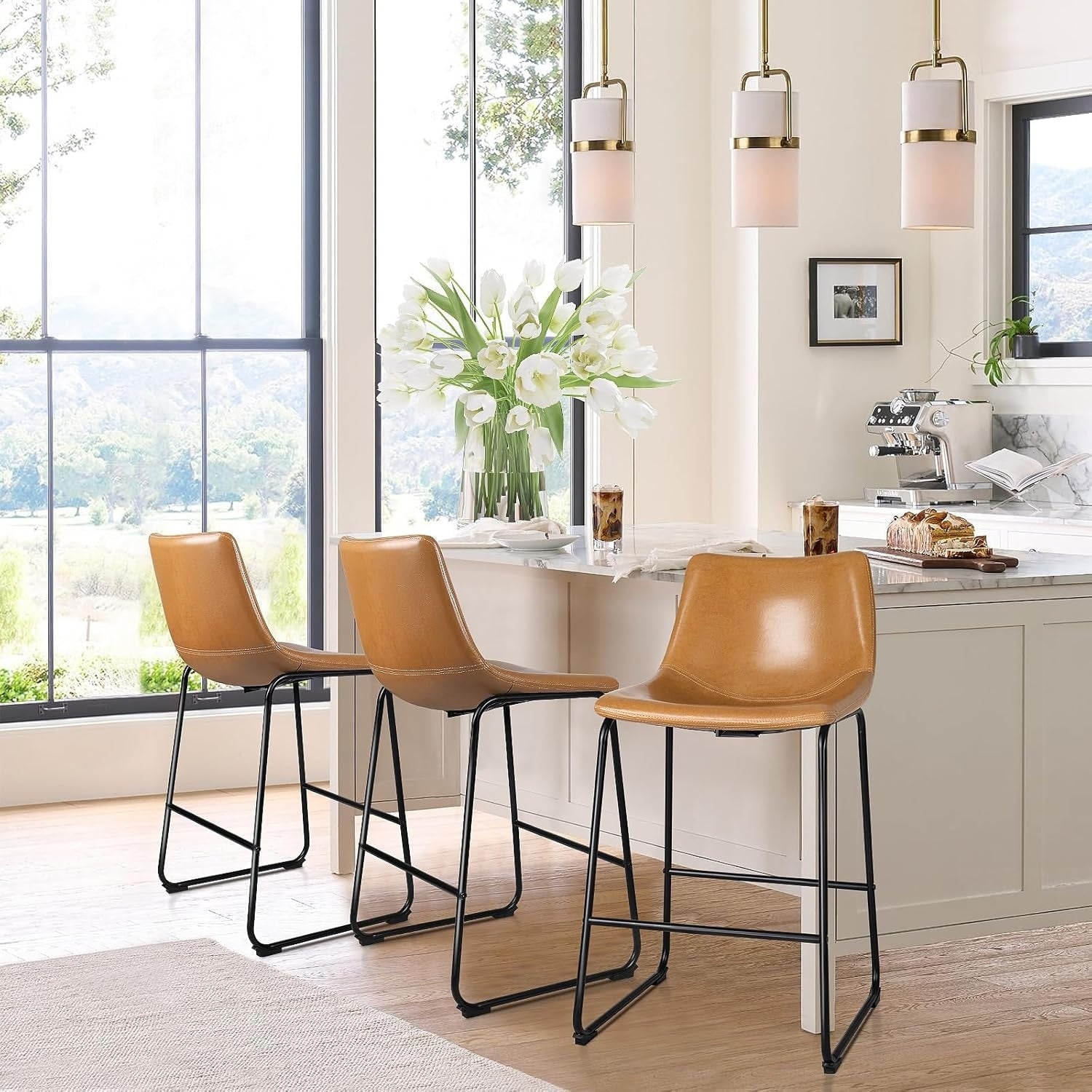 Tabourets de bar Bossin 18/26/30 pouces, tabourets de bar à hauteur de comptoir avec dossier, tabourets modernes en cuir PU, chaise de salle à manger avec repose-pieds