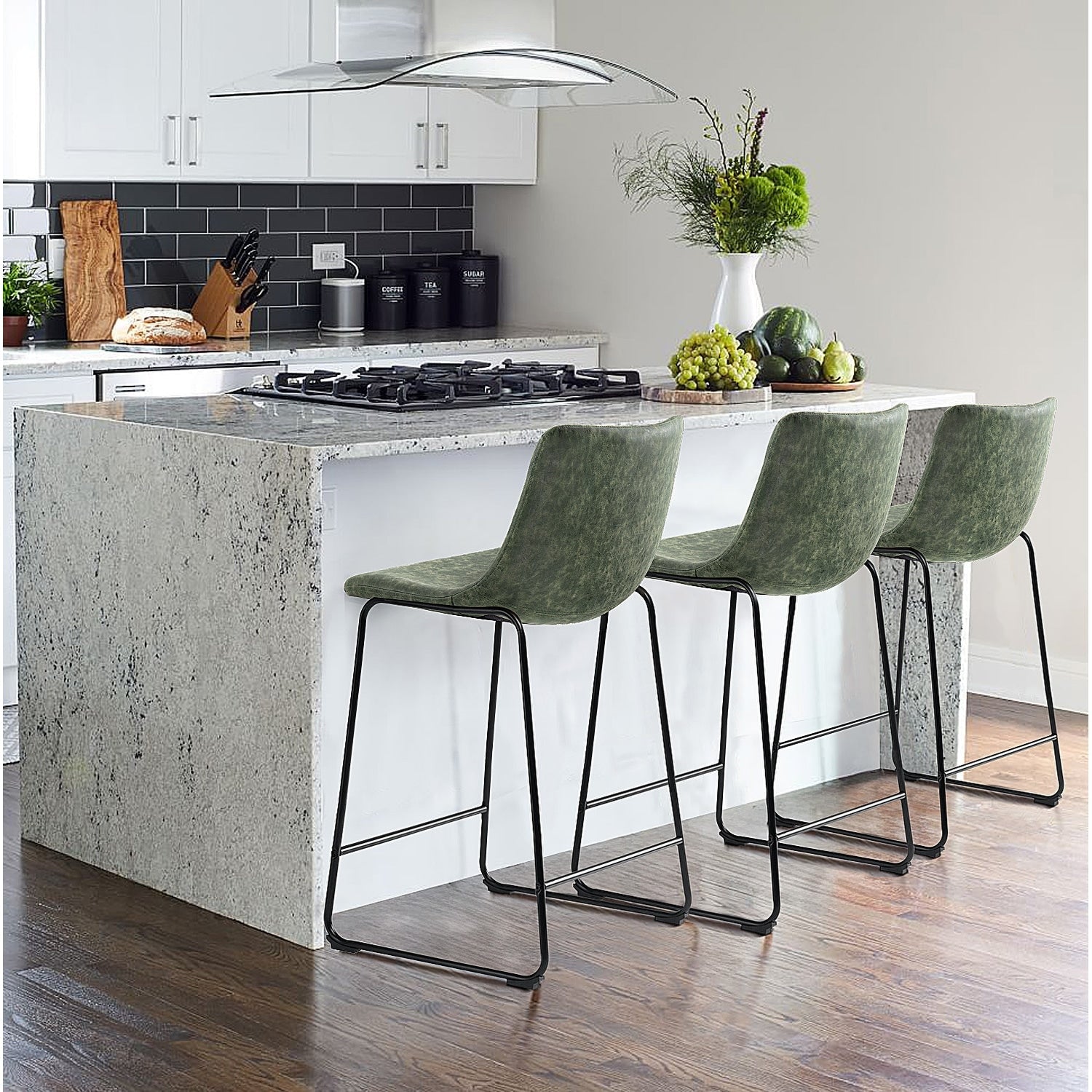 Tabourets de bar Bossin 18/26/30 pouces, tabourets de bar à hauteur de comptoir avec dossier, tabourets modernes en cuir PU, chaise de salle à manger avec repose-pieds