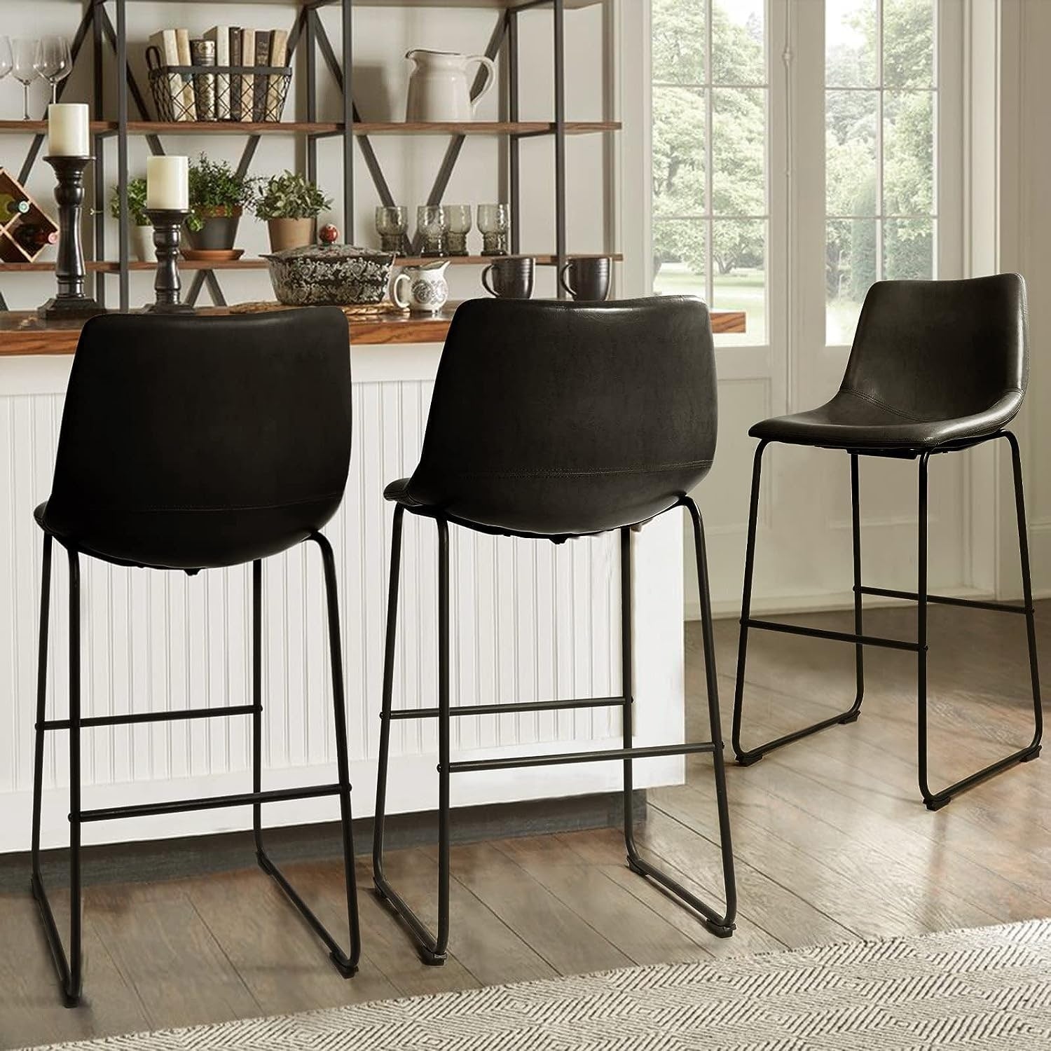 Tabourets de bar Bossin 18/26/30 pouces, tabourets de bar à hauteur de comptoir avec dossier, tabourets modernes en cuir PU, chaise de salle à manger avec repose-pieds