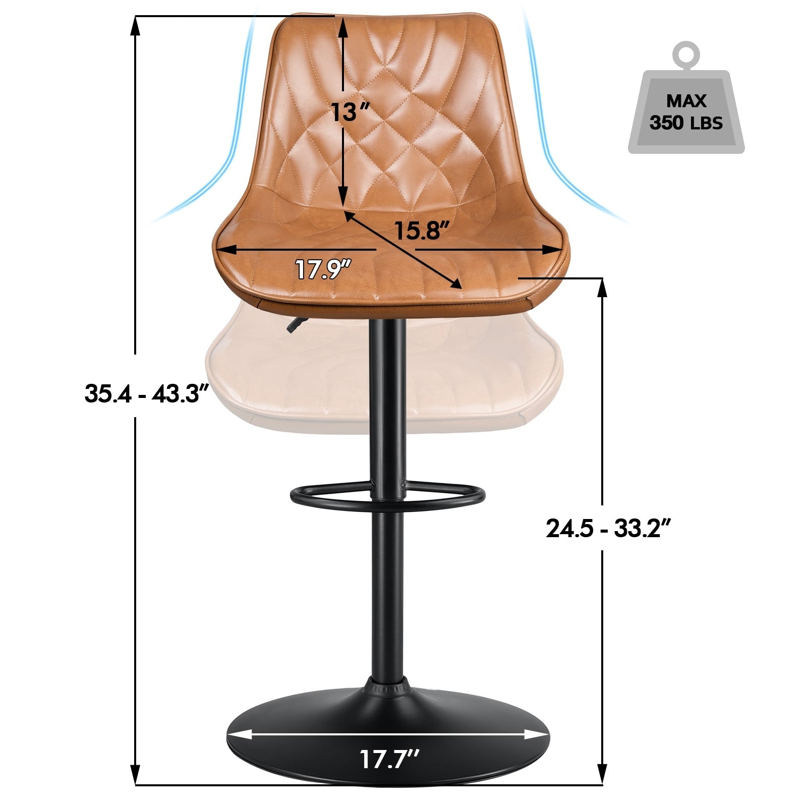 Tabourets de bar pivotants réglables Bossin avec dossier – Hauteur comptoir