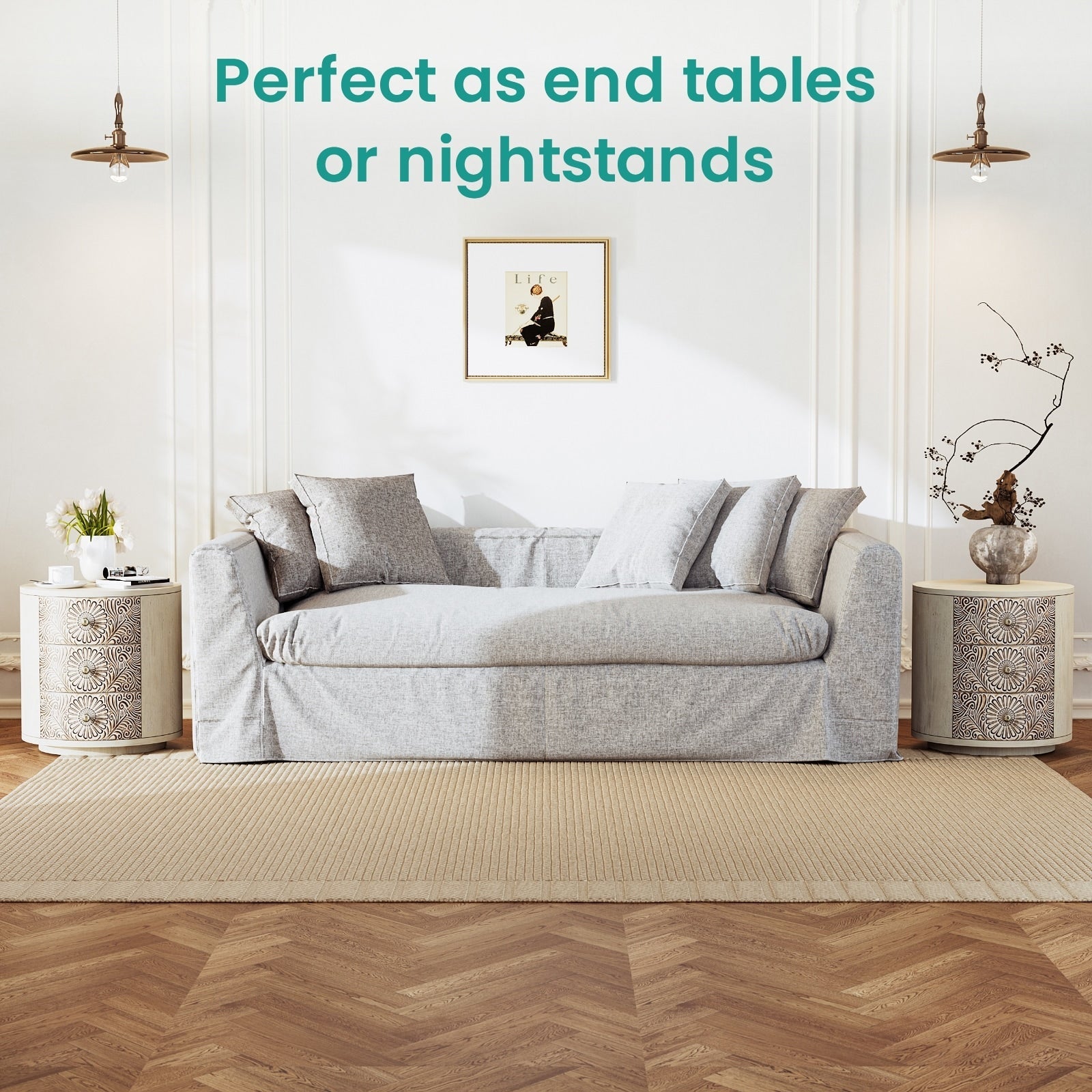 Table de chevet en bois massif marron vintage COSIEST avec tiroirs