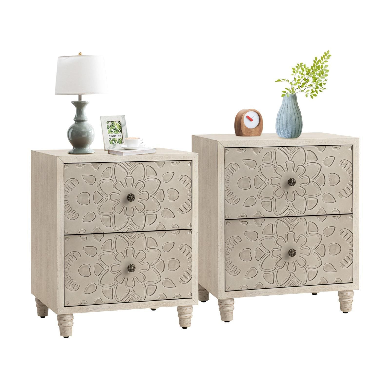 Table de chevet en bois massif marron vintage COSIEST avec tiroirs