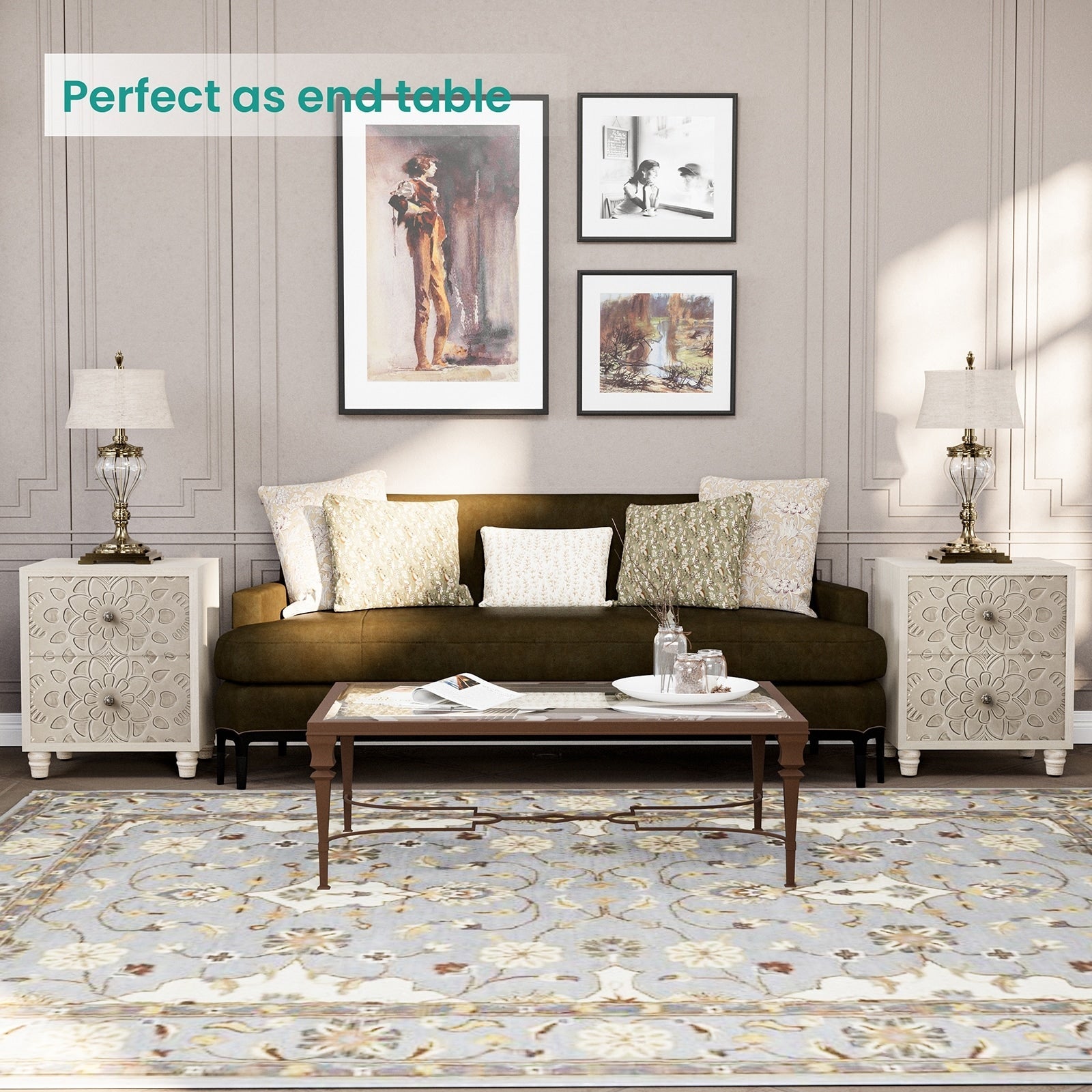 Table de chevet en bois massif marron vintage COSIEST avec tiroirs