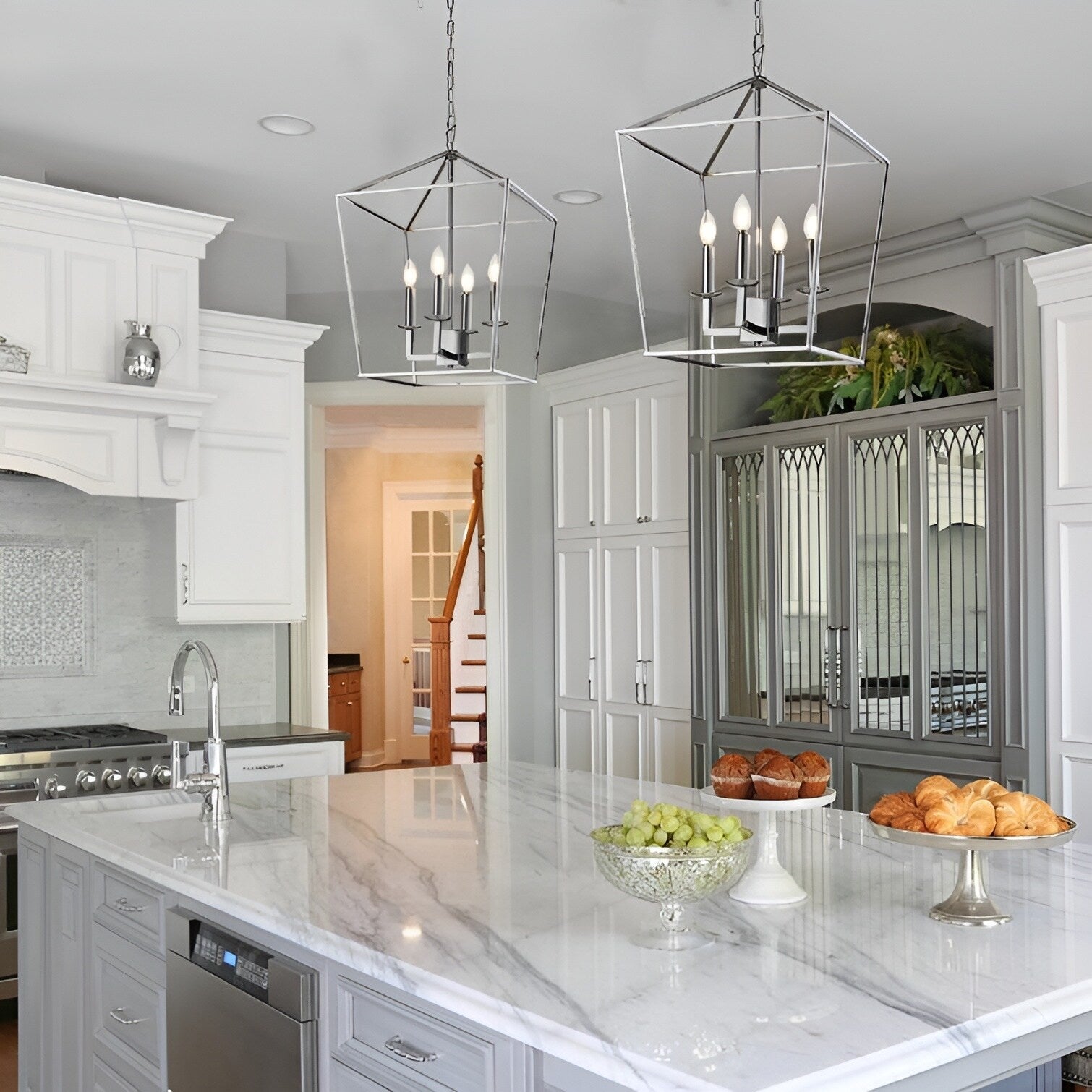 Lustre suspendu style lanterne à bougie pour escalier ou îlot de cuisine - N/A