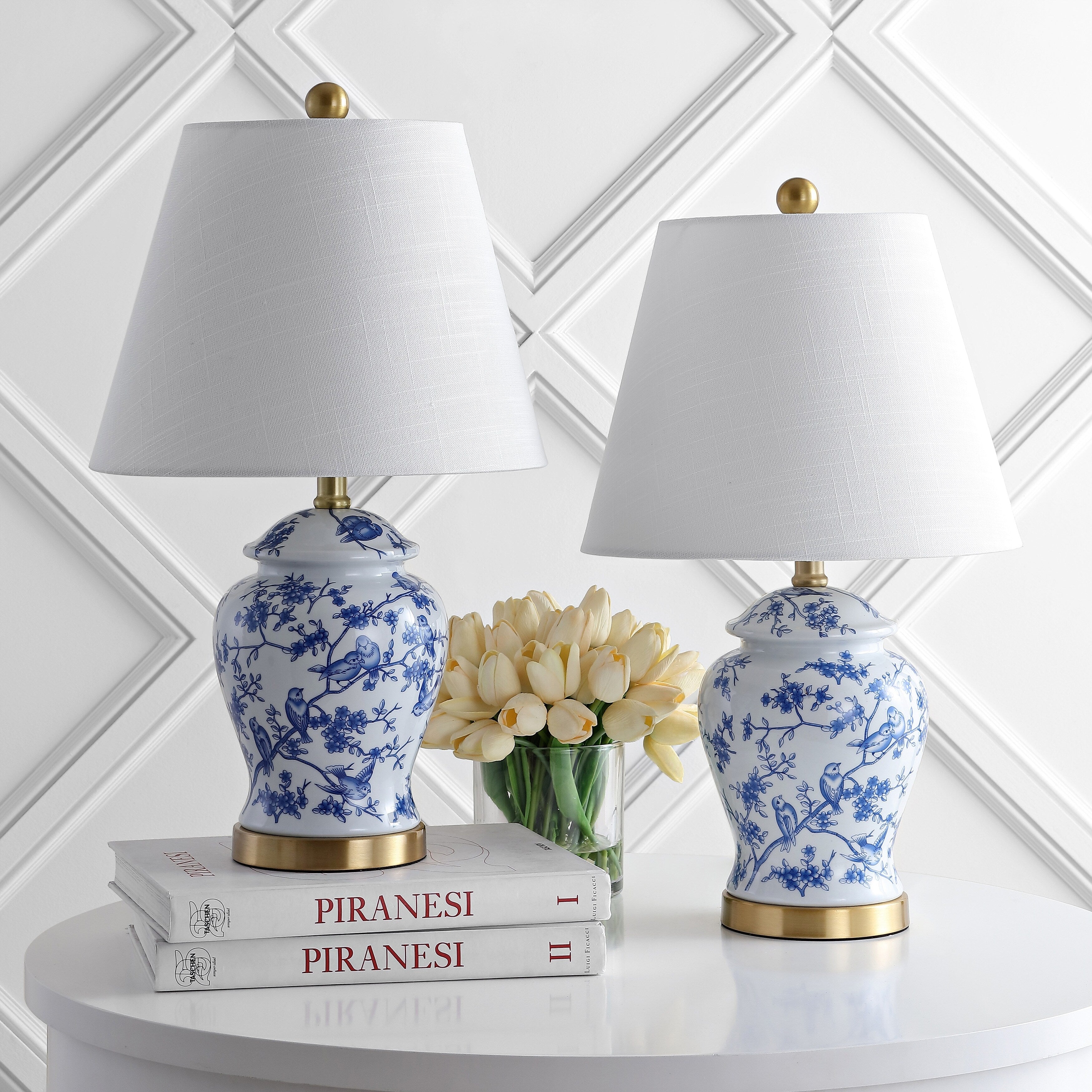 Lampe de table Choi 22 Chinoiserie, bleu/blanc (lot de 2) par JONATHAN Y
