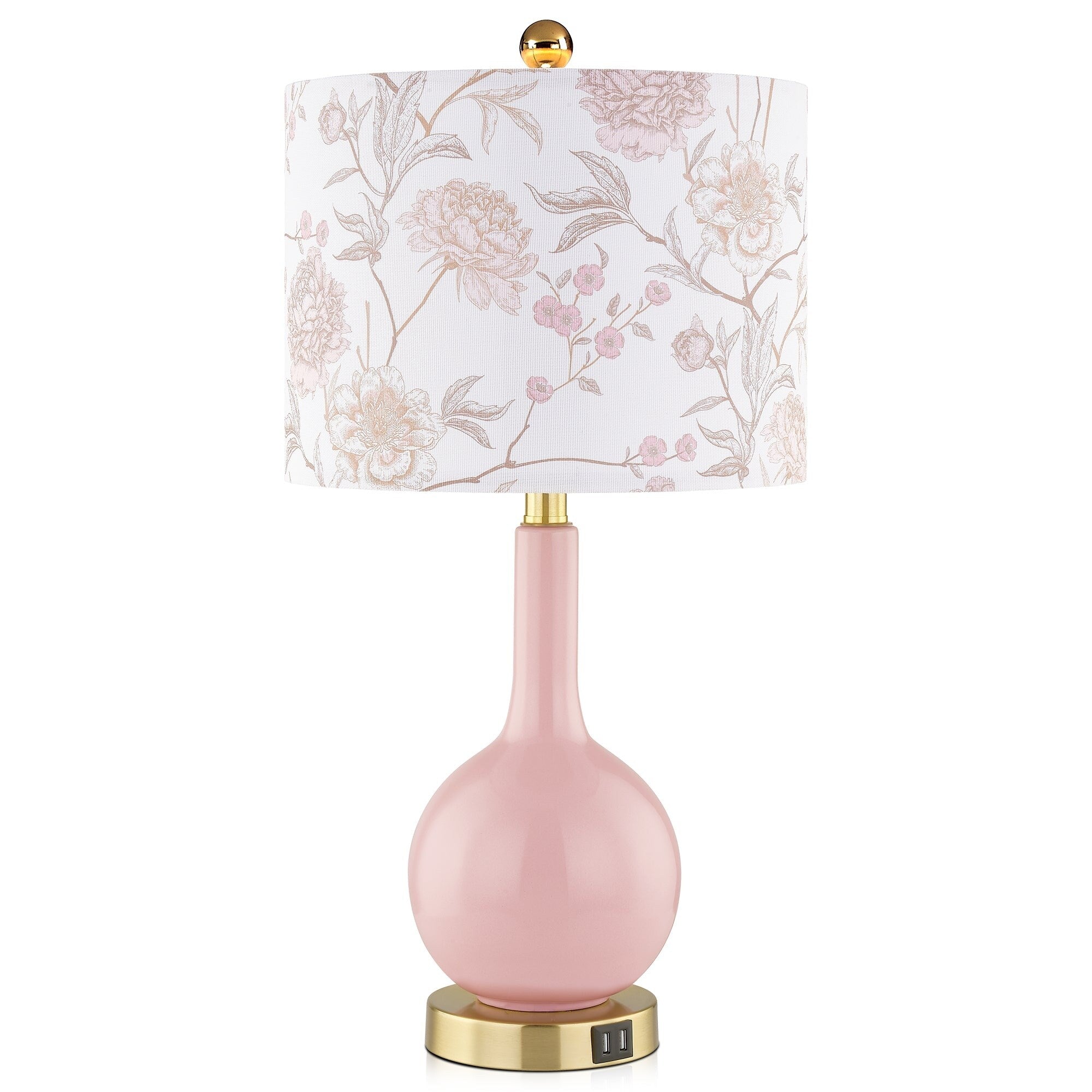 Lampe de table en céramique rose avec variateur tactile à 3 positions et deux ports de charge USB - 12'' x 12'' x 24'' (L x l x H)