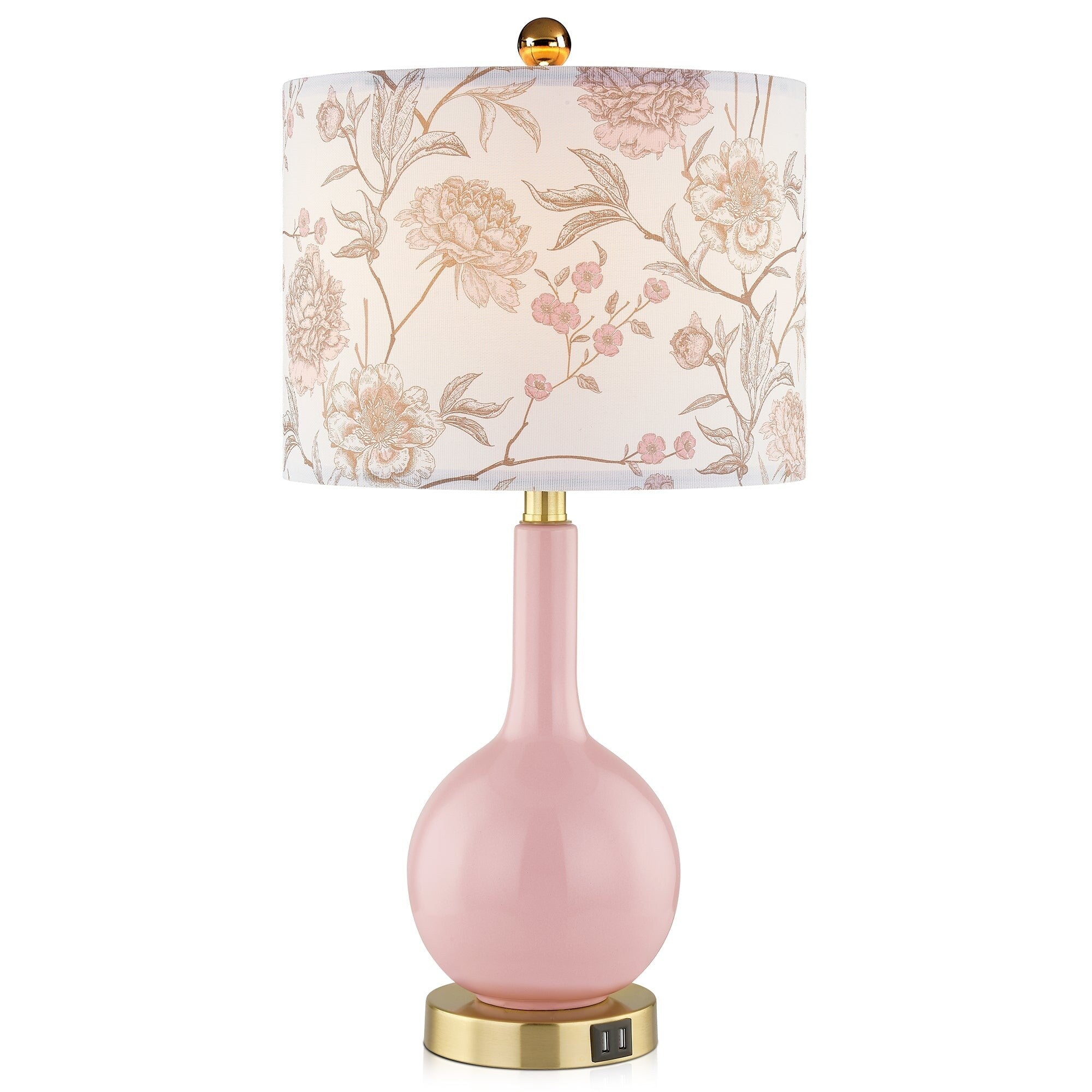 Lampe de table en céramique rose avec variateur tactile à 3 positions et deux ports de charge USB - 12'' x 12'' x 24'' (L x l x H)