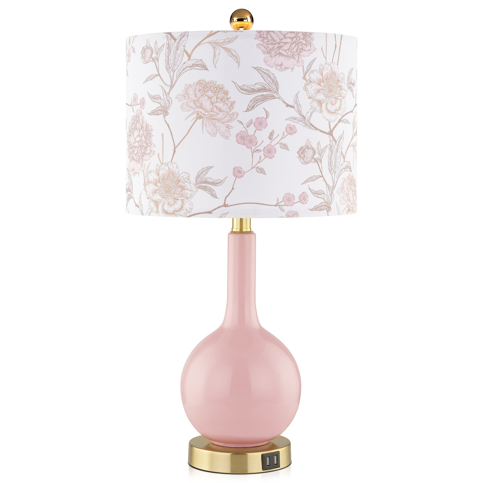 Lampe de table en céramique rose avec variateur tactile à 3 positions et deux ports de charge USB - 12'' x 12'' x 24'' (L x l x H)