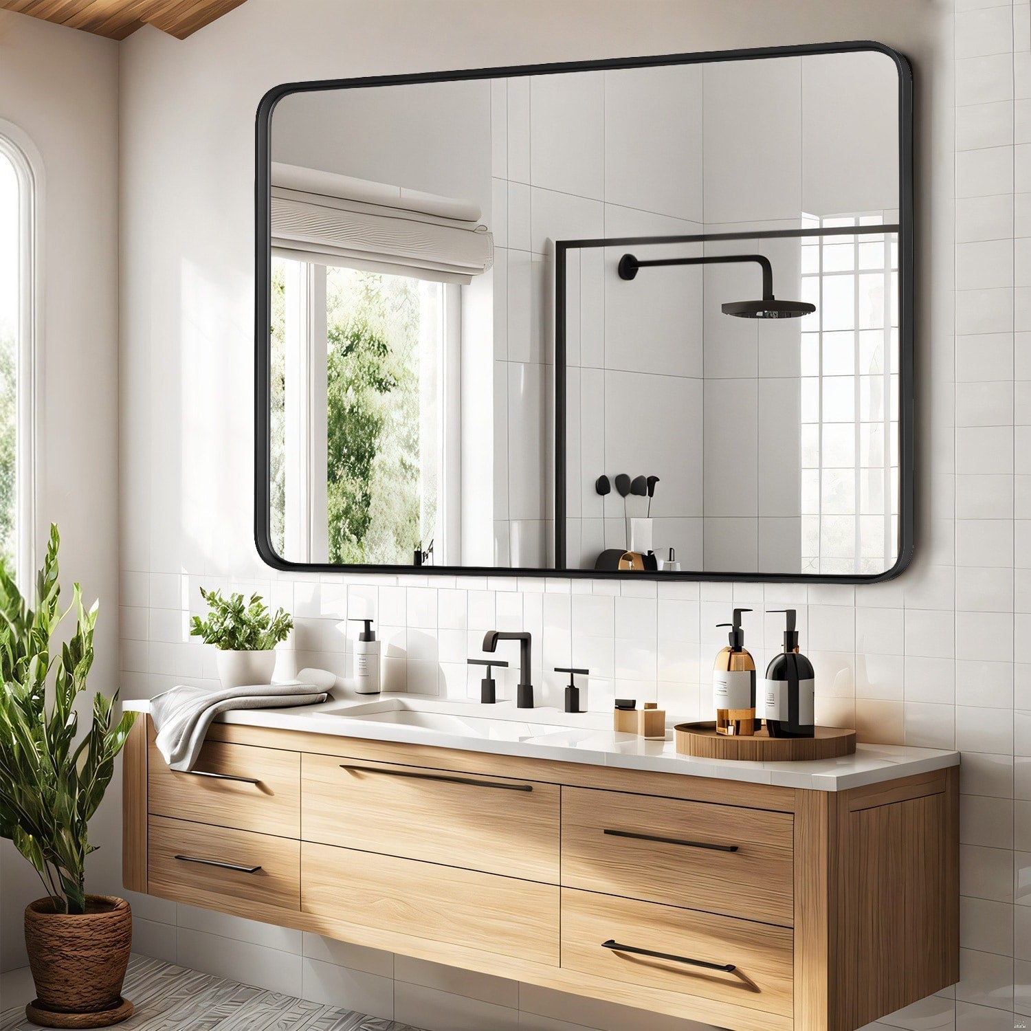 Miroirs de salle de bain pour mur au-dessus du lavabo, grand miroir mat, décoratif pour toilettes, style ferme, suspendu horizontalement ou verticalement