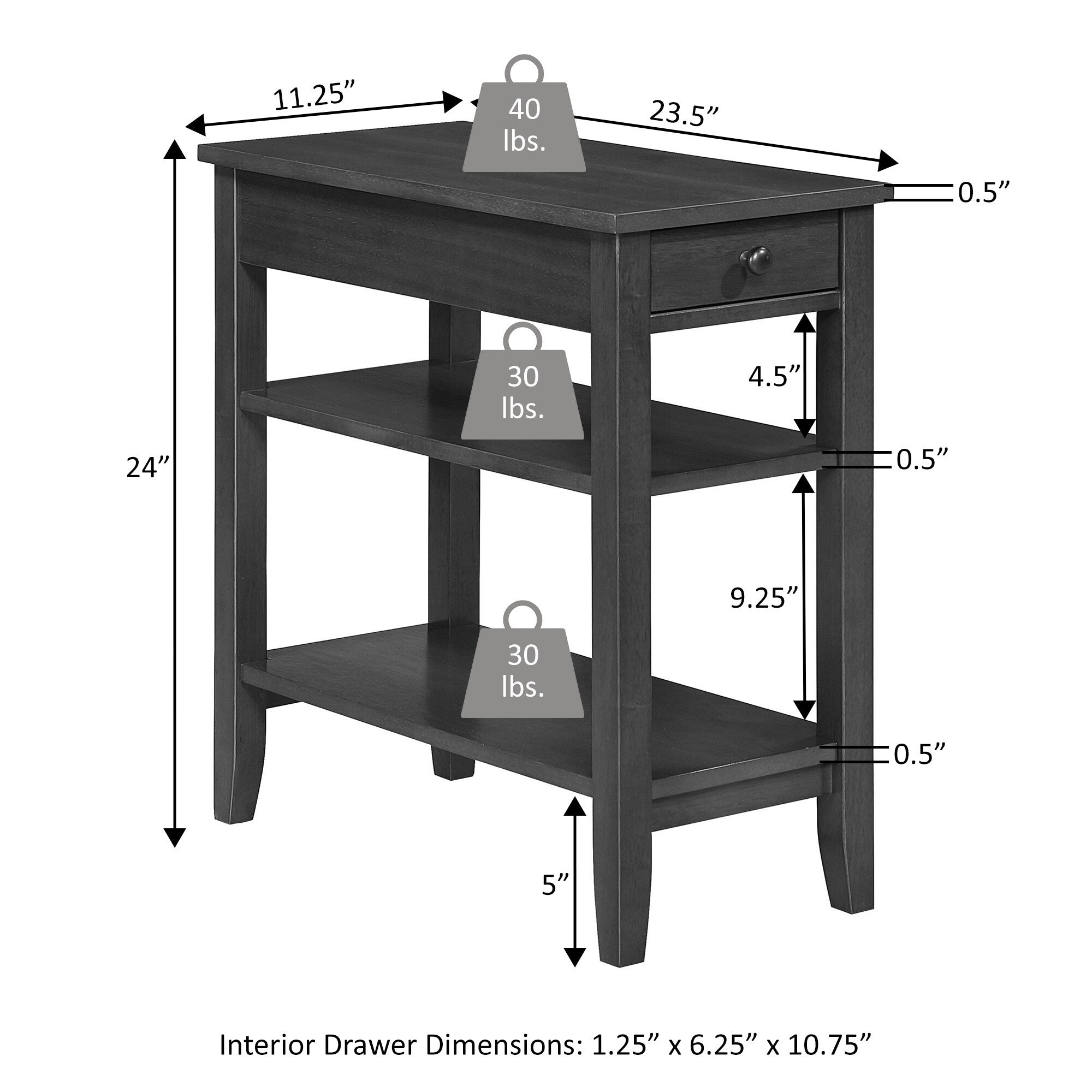 Table d'appoint à 1 tiroir et étagères American Heritage de Convenience Concepts