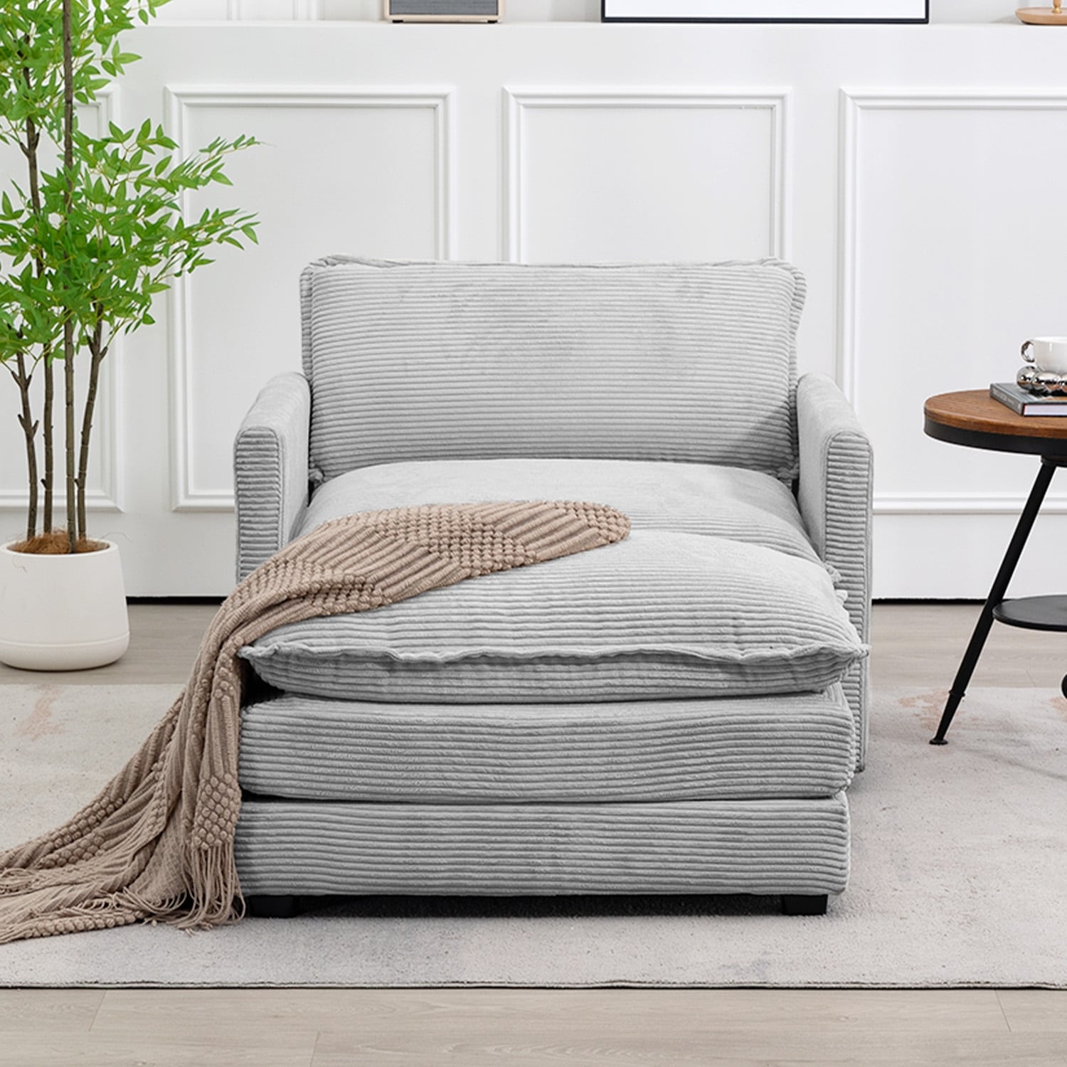 Canapé sectionnel en velours côtelé avec poufs amovibles et coussins ultra-doux pour salon et chambre