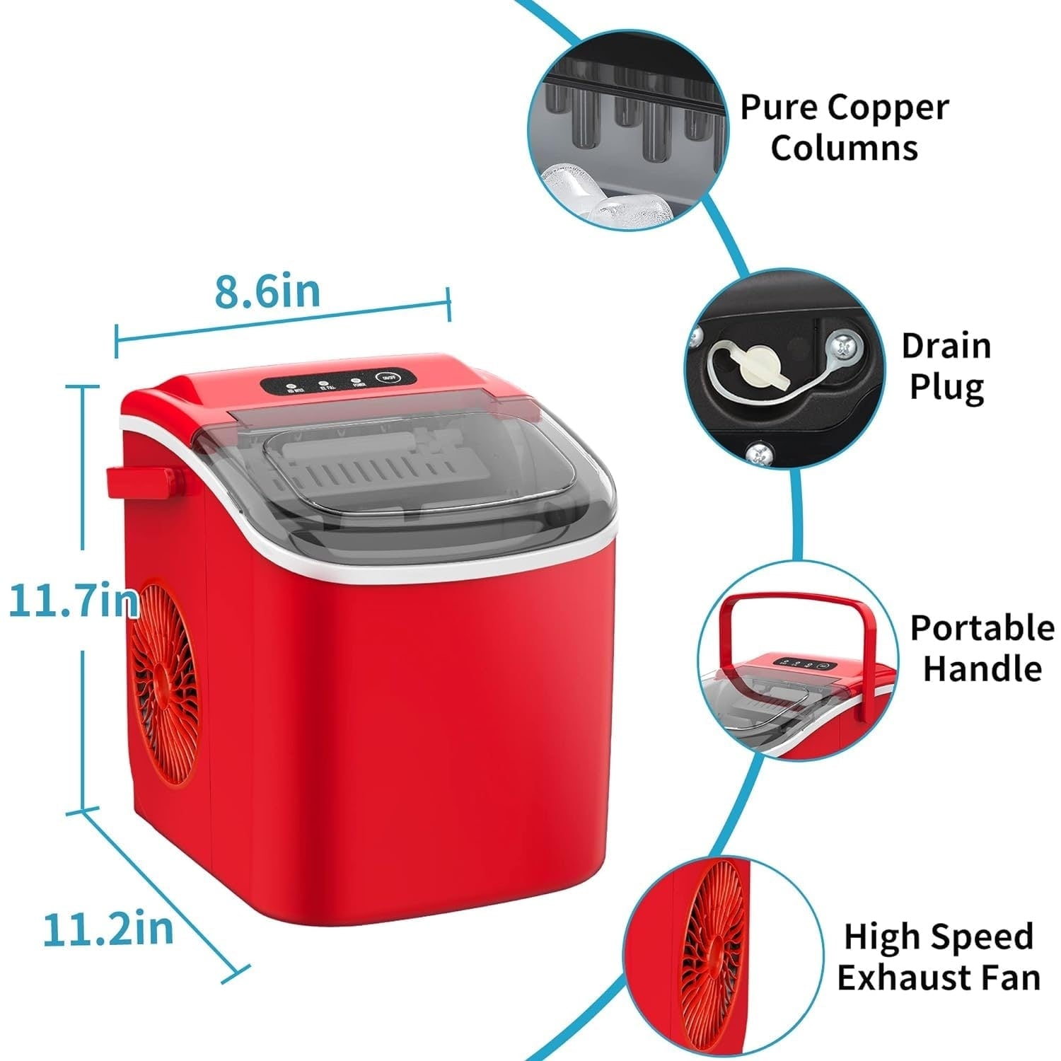 Machine à glaçons portable de comptoir avec autonettoyage, 9 glaçons en 6 minutes, livrée avec panier à glaçons et pelle à glaçons