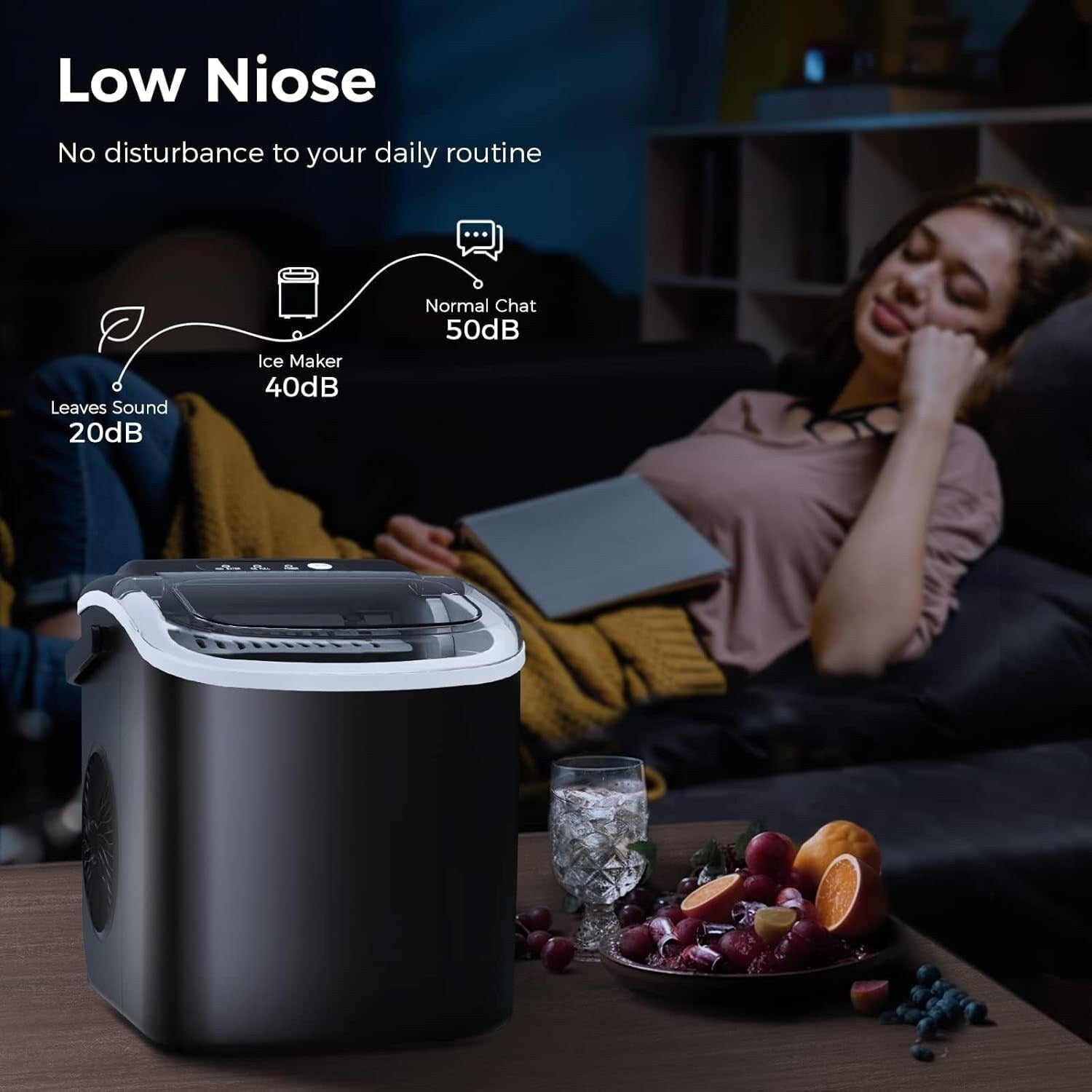 Machine à glaçons portable de comptoir avec autonettoyage, 9 glaçons en 6 minutes, livrée avec panier à glaçons et pelle à glaçons