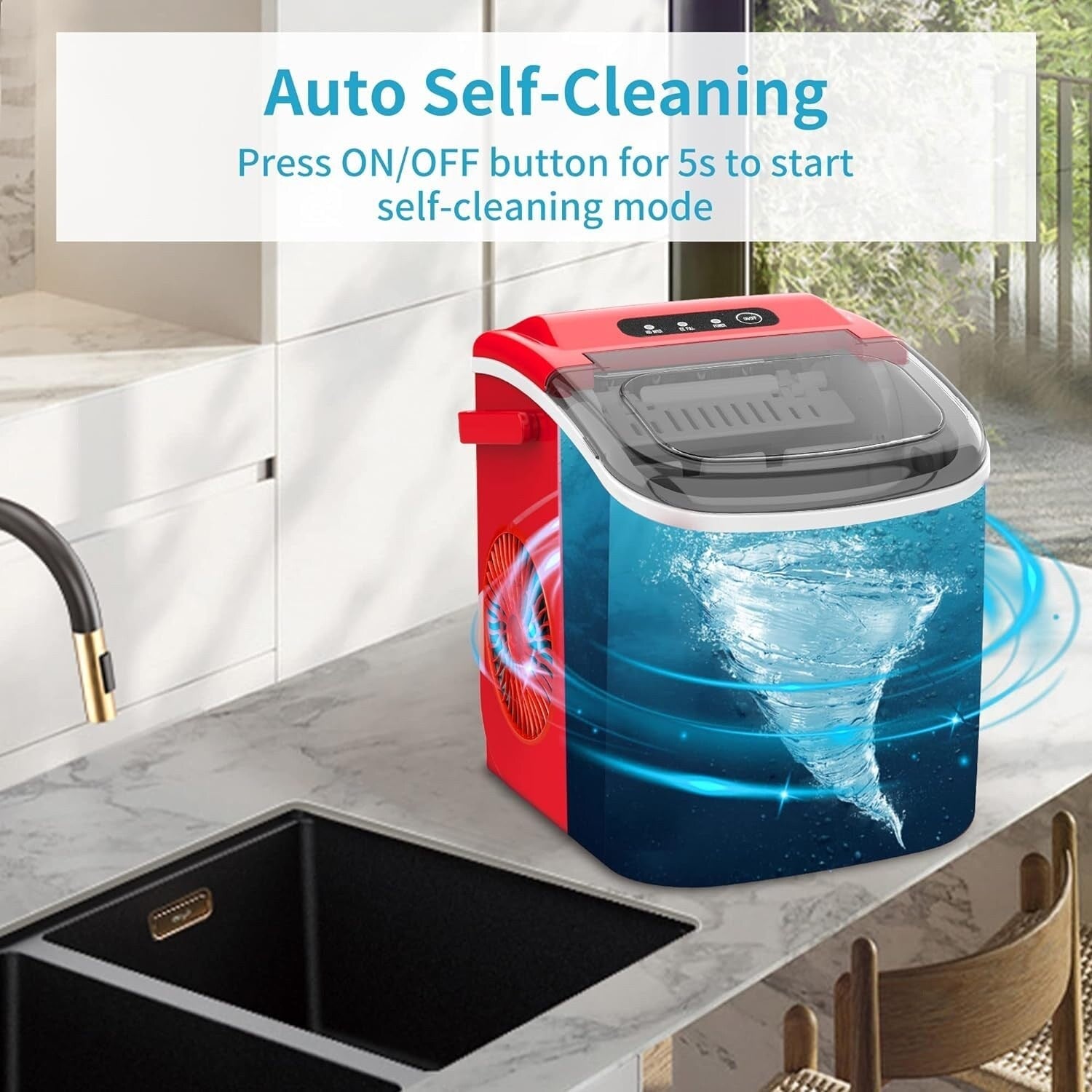 Machine à glaçons portable de comptoir avec autonettoyage, 9 glaçons en 6 minutes, livrée avec panier à glaçons et pelle à glaçons