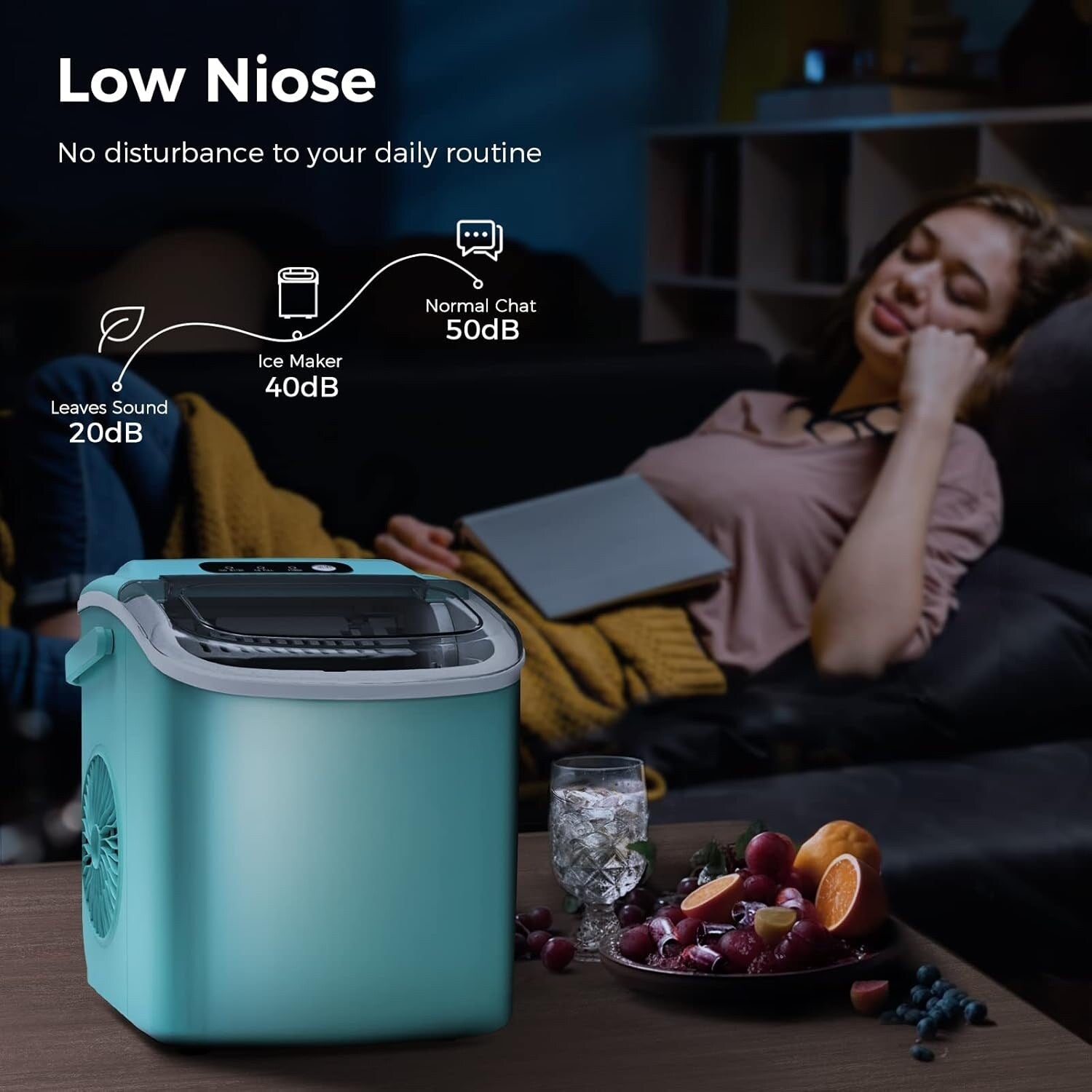 Machine à glaçons portable de comptoir avec autonettoyage, 9 glaçons en 6 minutes, livrée avec panier à glaçons et pelle à glaçons