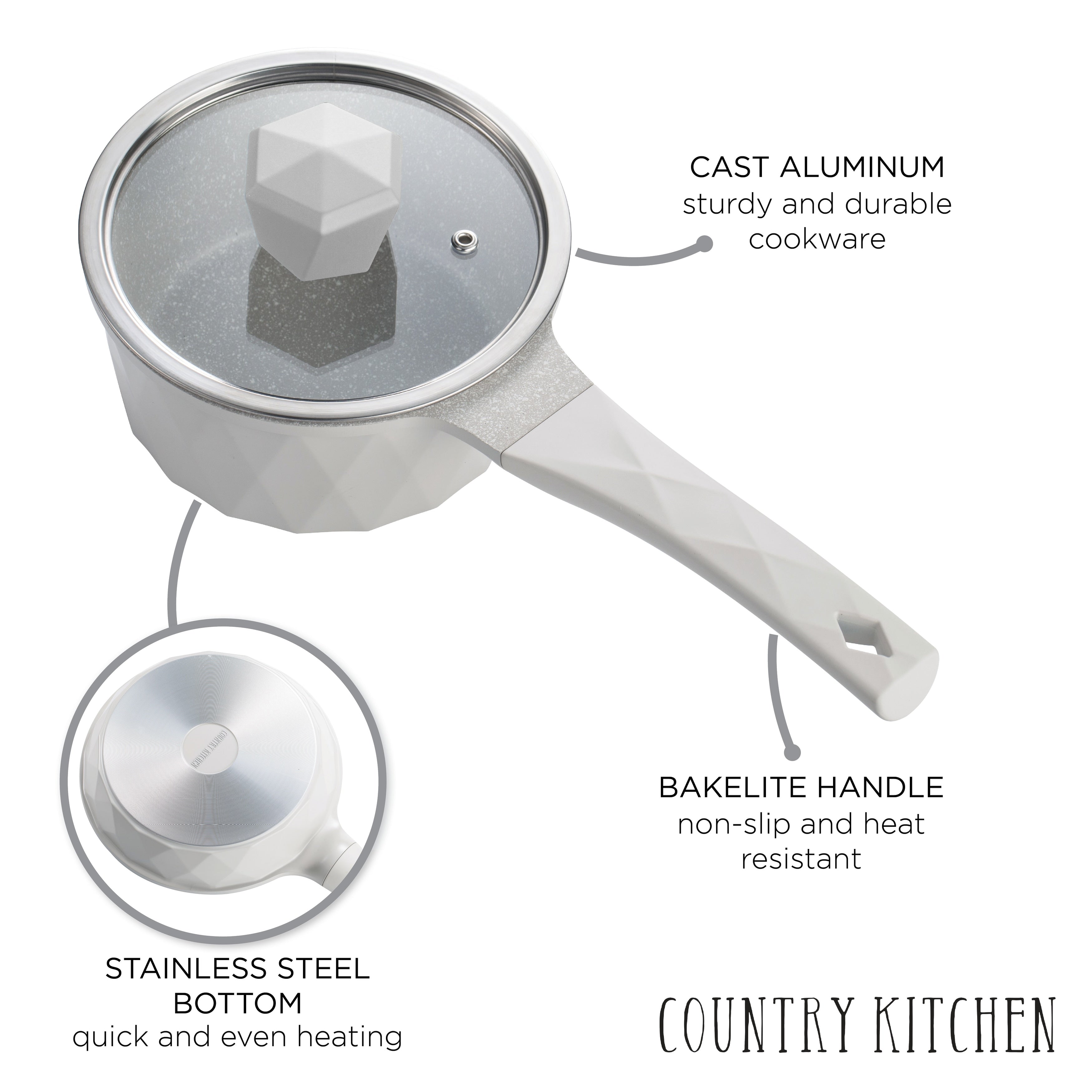 Batterie de cuisine antiadhésive en fonte d'aluminium Country Kitchen - Batterie de cuisine durable pour la cuisine quotidienne, 6 à 11 pièces